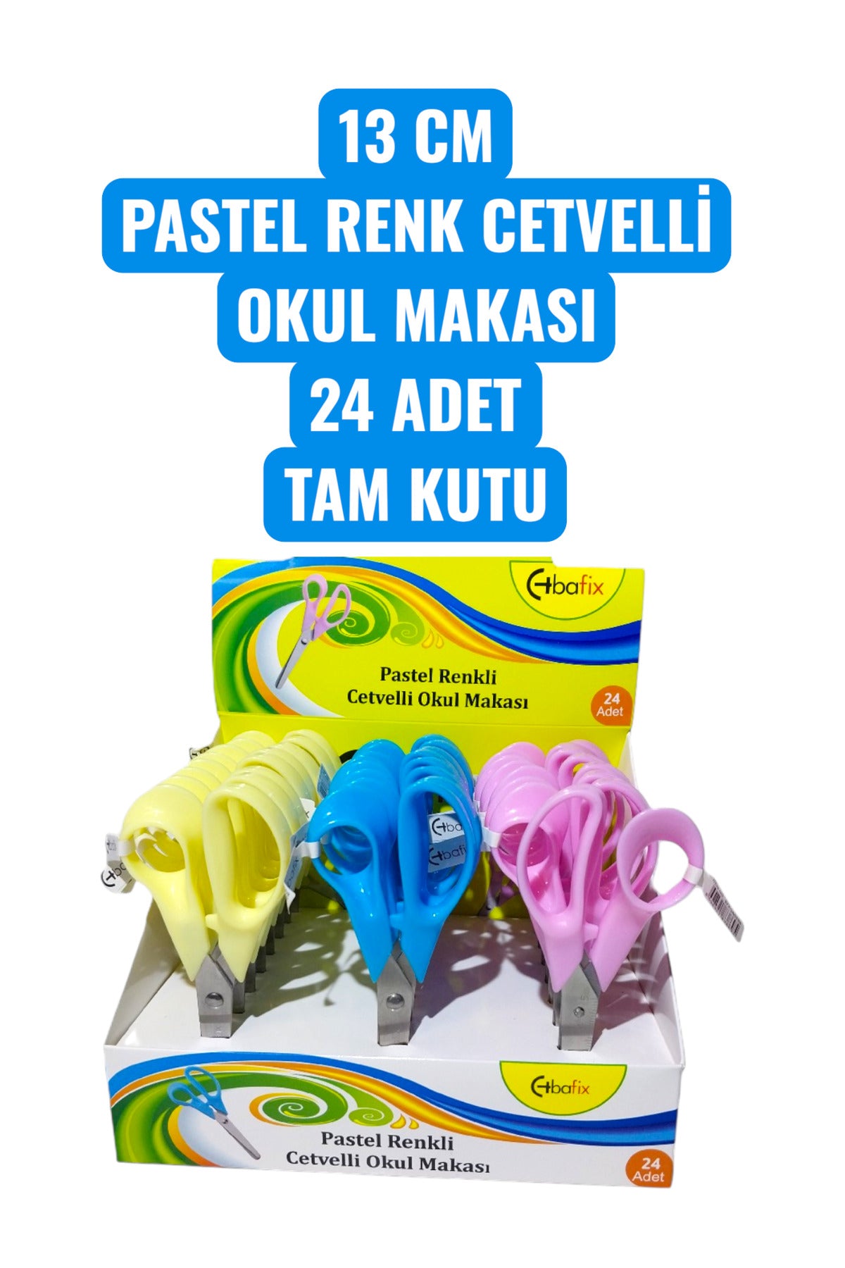 13 CM PASTEL RENK CETVELLİ OKUL MAKASI 24 ADET TAM KUTU