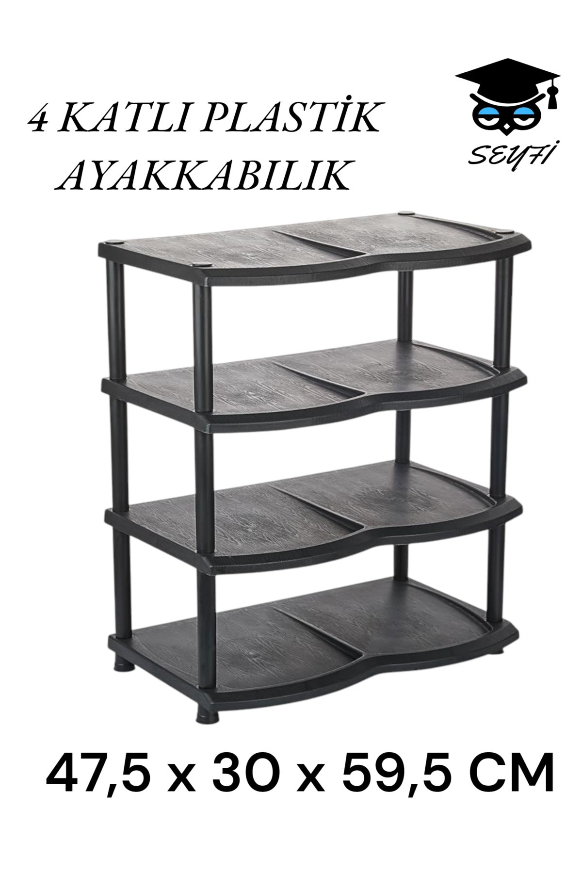 4 KATLI SİYAH AYAKKABILIK PLASTİK DEMONTE Ürün Ölçüleri: 47,5 x 30 x 59,5 CM