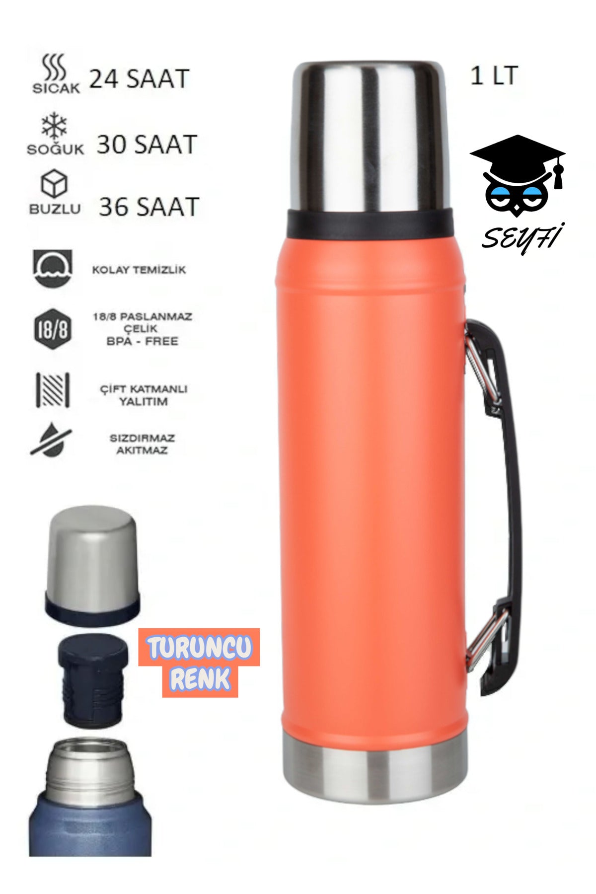 1000 ML çelik termos çift katmanlı sızdırmaz bpa free 30 saat soğuk tutma