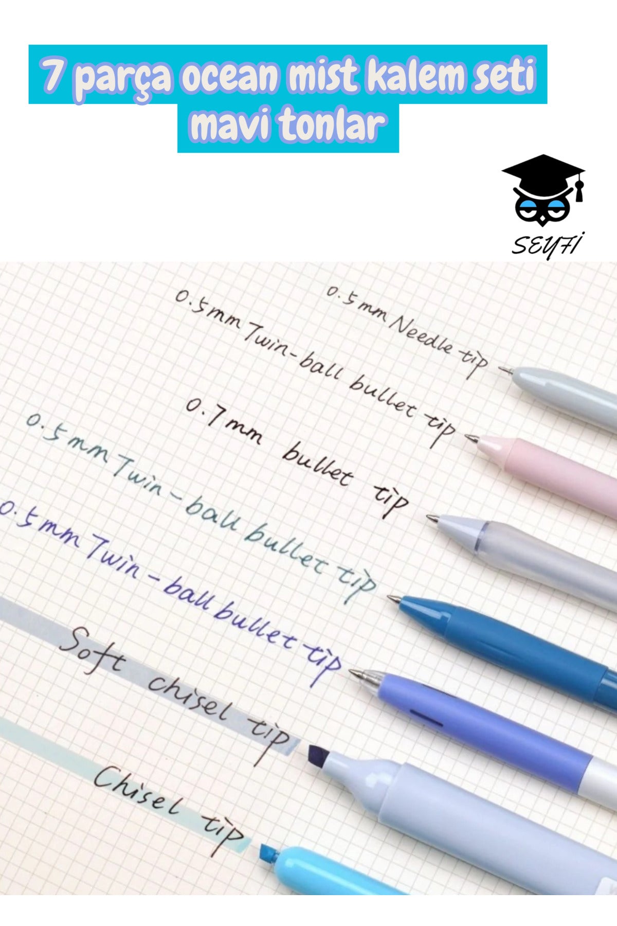 7 parça kalem seti writech tükenmez jel fosforlu kalem seti
