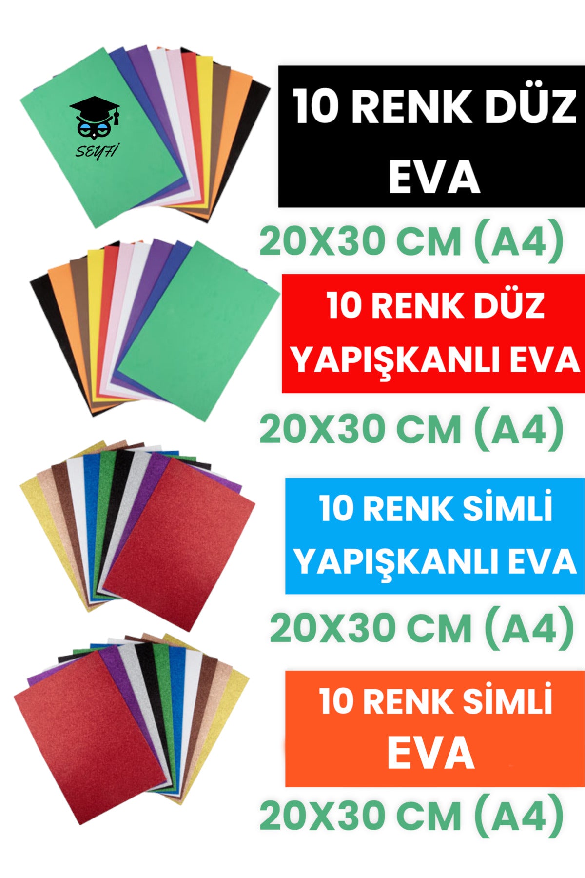 40'LI EVA SETİ A4 20 X 30 CM DÜZ EVA YAPIŞKANLI EVA SİMLİ EVA YAPIŞKANLI SİMLİ EVA KAĞIDI