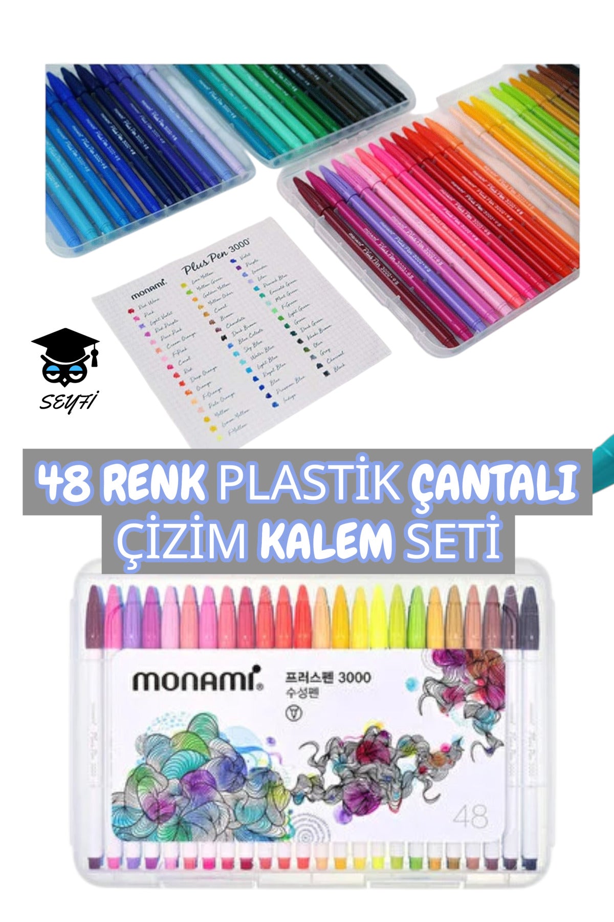 48 RENK PLASTİK ÇANTALI ÇİZİM KALEM SETİ 0.4 MM KEÇE UÇ