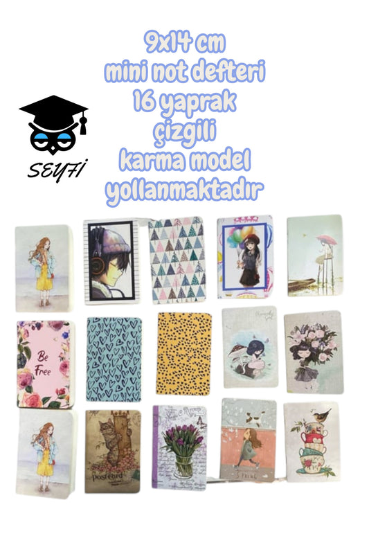 1 ADET 9x14 cm mini not defteri 16 yaprak çizgili karma model yollanmaktadır