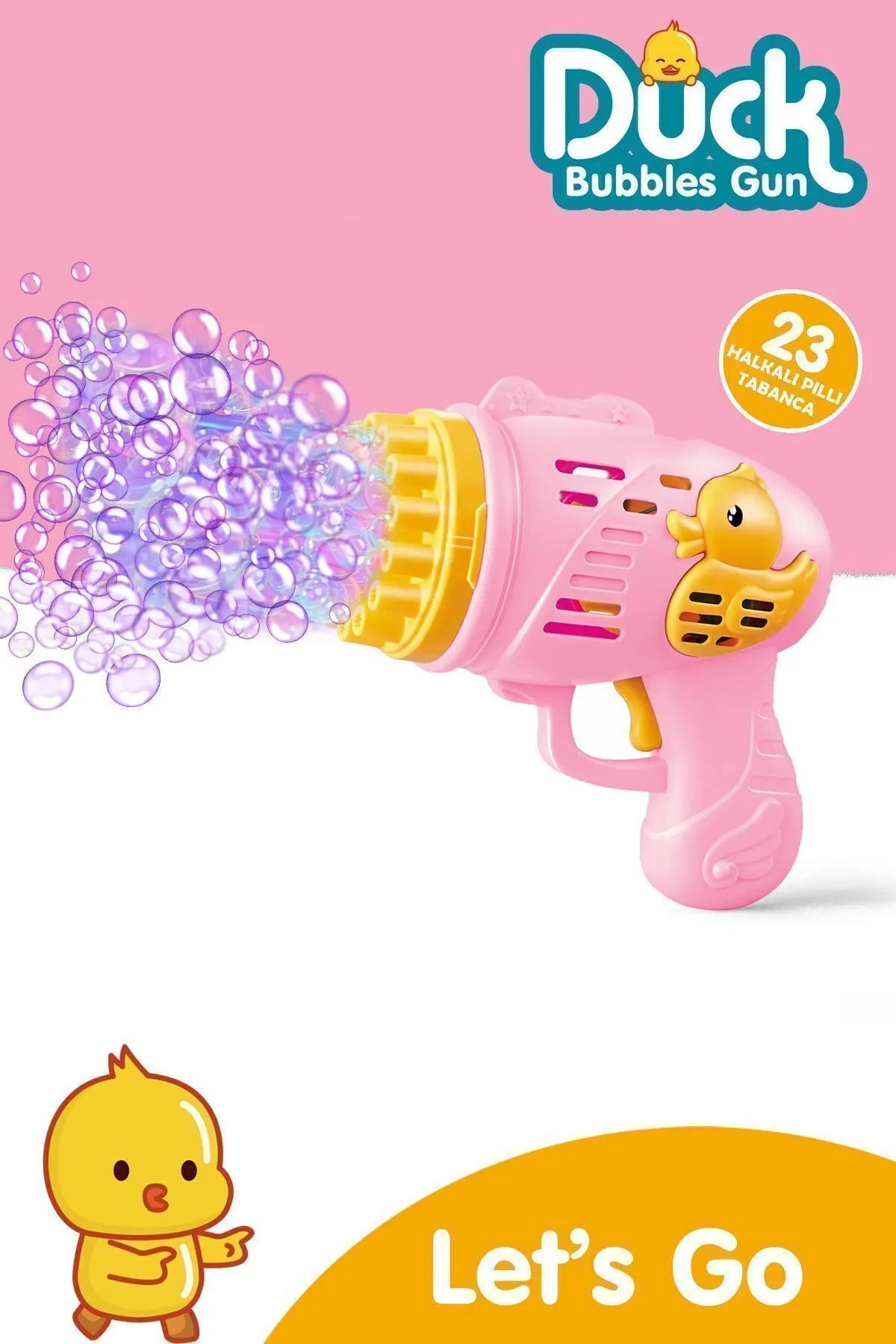 Duck Çok Delikli Pilli Köpük Atan Tabanca Oyuncağı 23 Delikli Bubble Gun köpük makinesi PEMBE