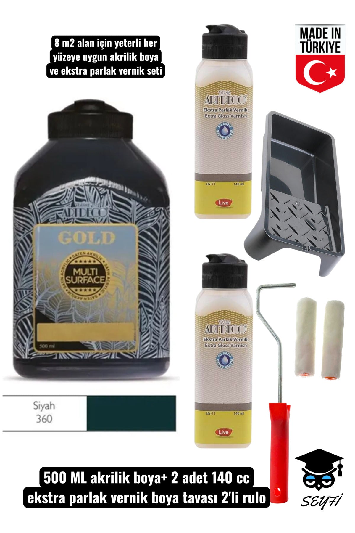 500 ml Multi Surface Akrilik boya 2 adet 140 ML parlak vernik seti mobilya dolap boyama seti tavalı