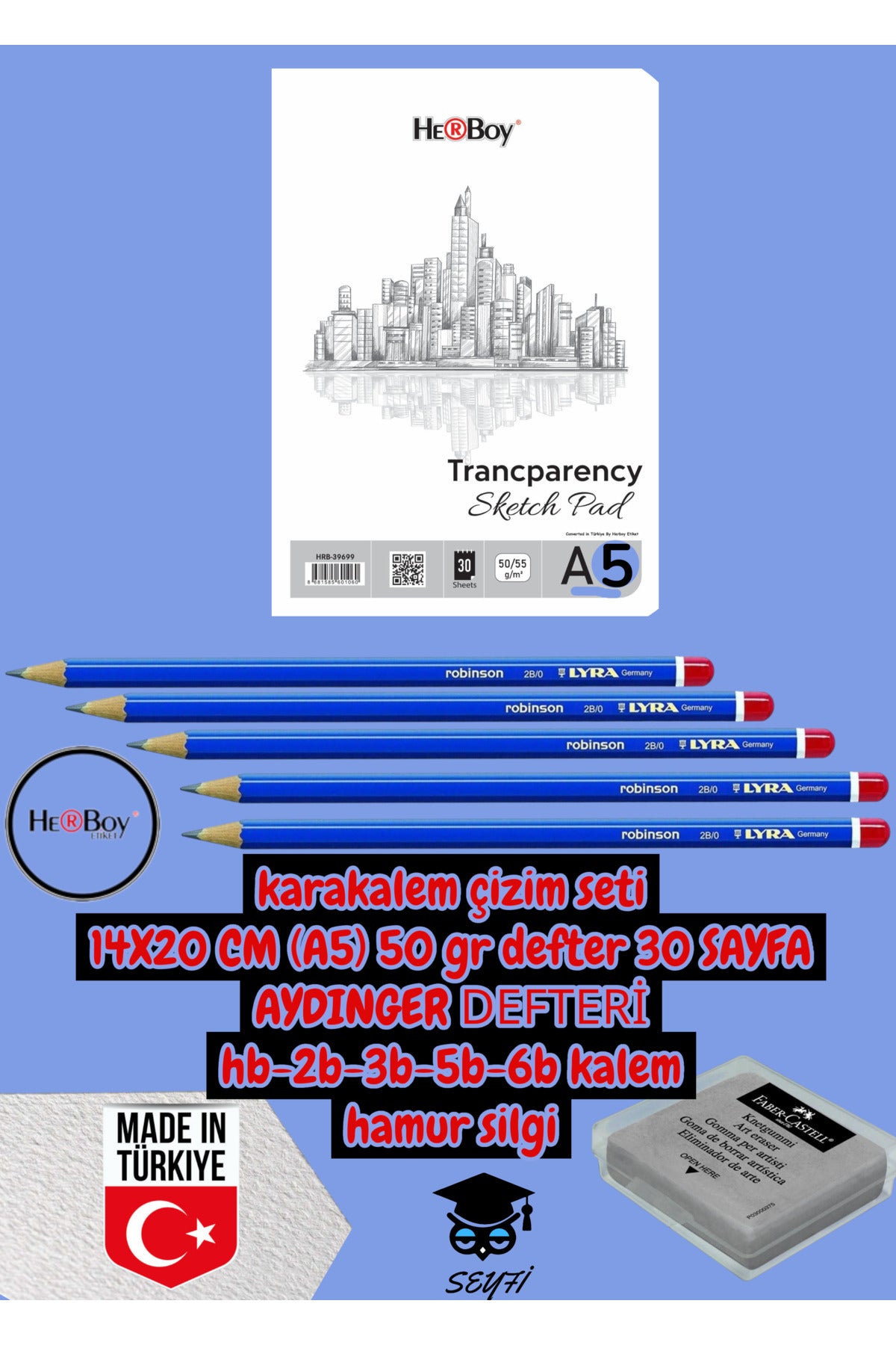 karakalem çizim seti 14x20 CM A5 50 gr defter 30 SAYFA AYDINGER DEFTERİ hb-2b-3b-5b-6b kalem herboy