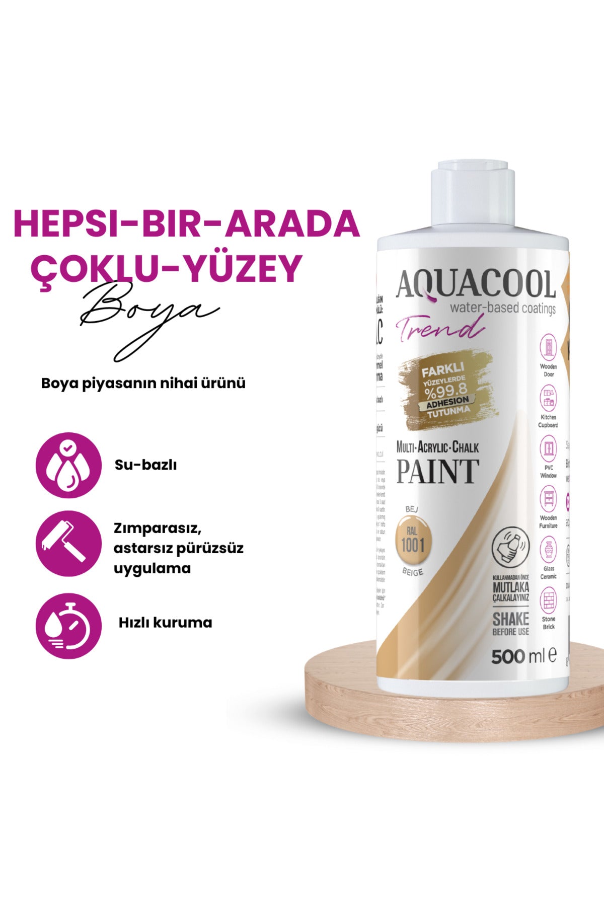Su Bazlı Hibrit Kapı, Dolap, Fayans, Mobilya Boyası Ral 1001 Bej 500ml