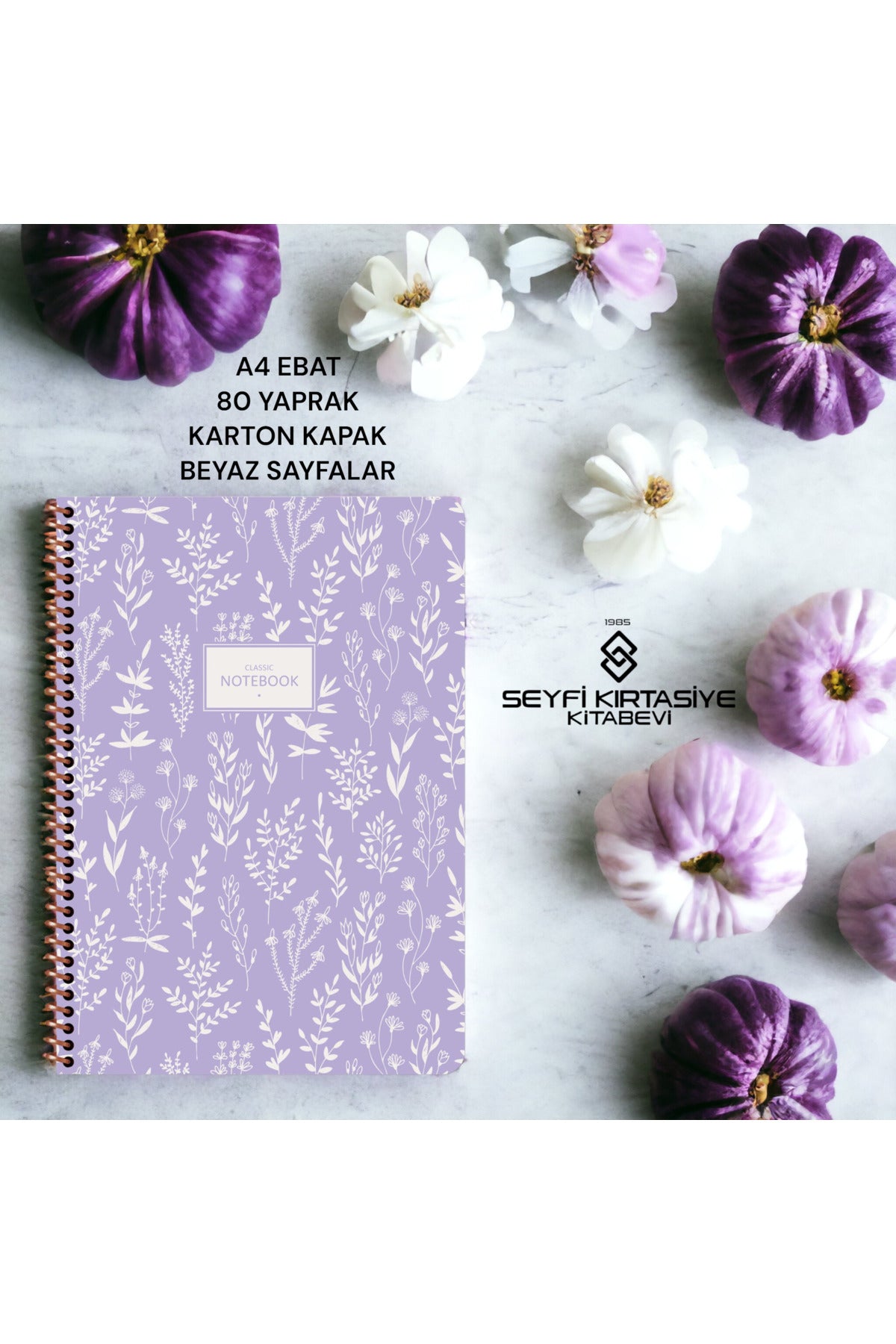 ÇİZGİLİ A4 EBAT 80 YAPRAK KARTONKAPAK TELLİ DEFTER BEYAZ RENK 60 GR KAĞIT