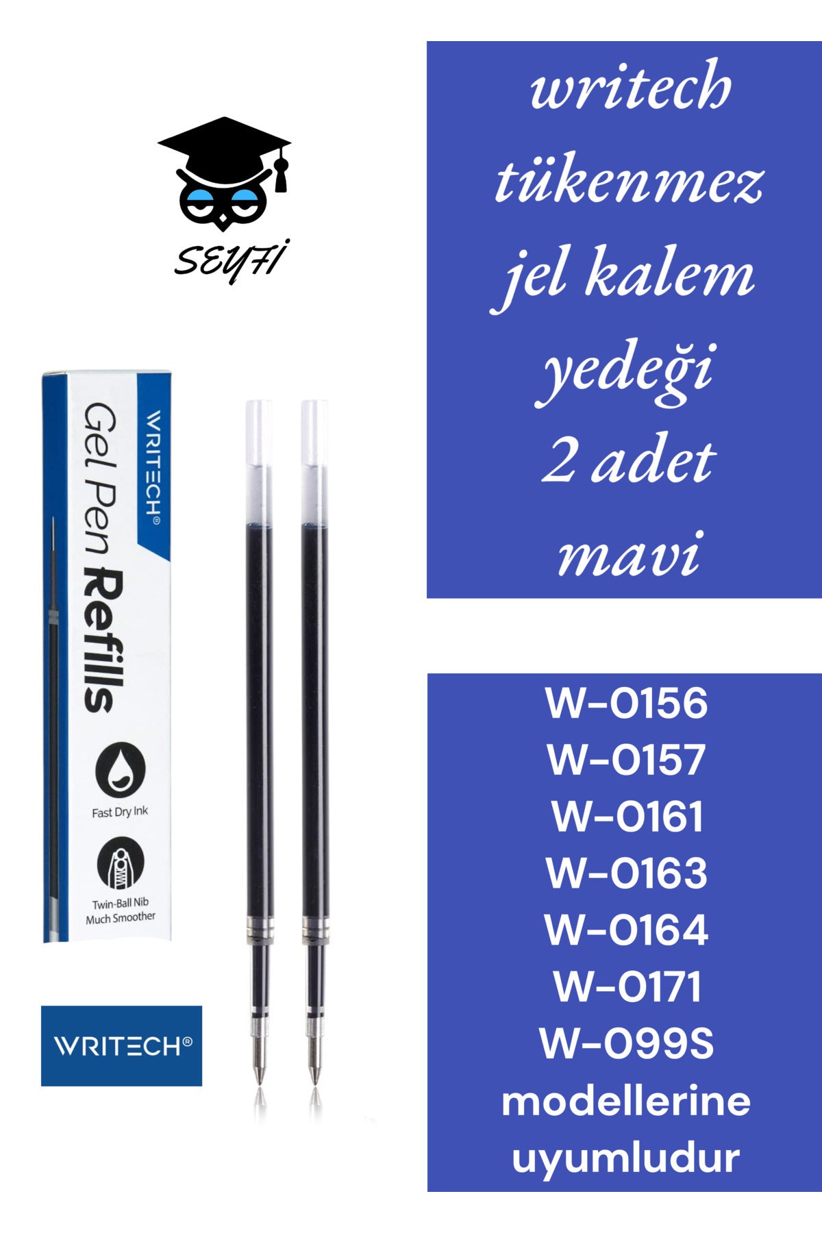 writech tükenmez jel kalem yedeği 2 adet mavi W-0156 W-0157 W-0161 W-0163 W-0164 W-0171 W-099S