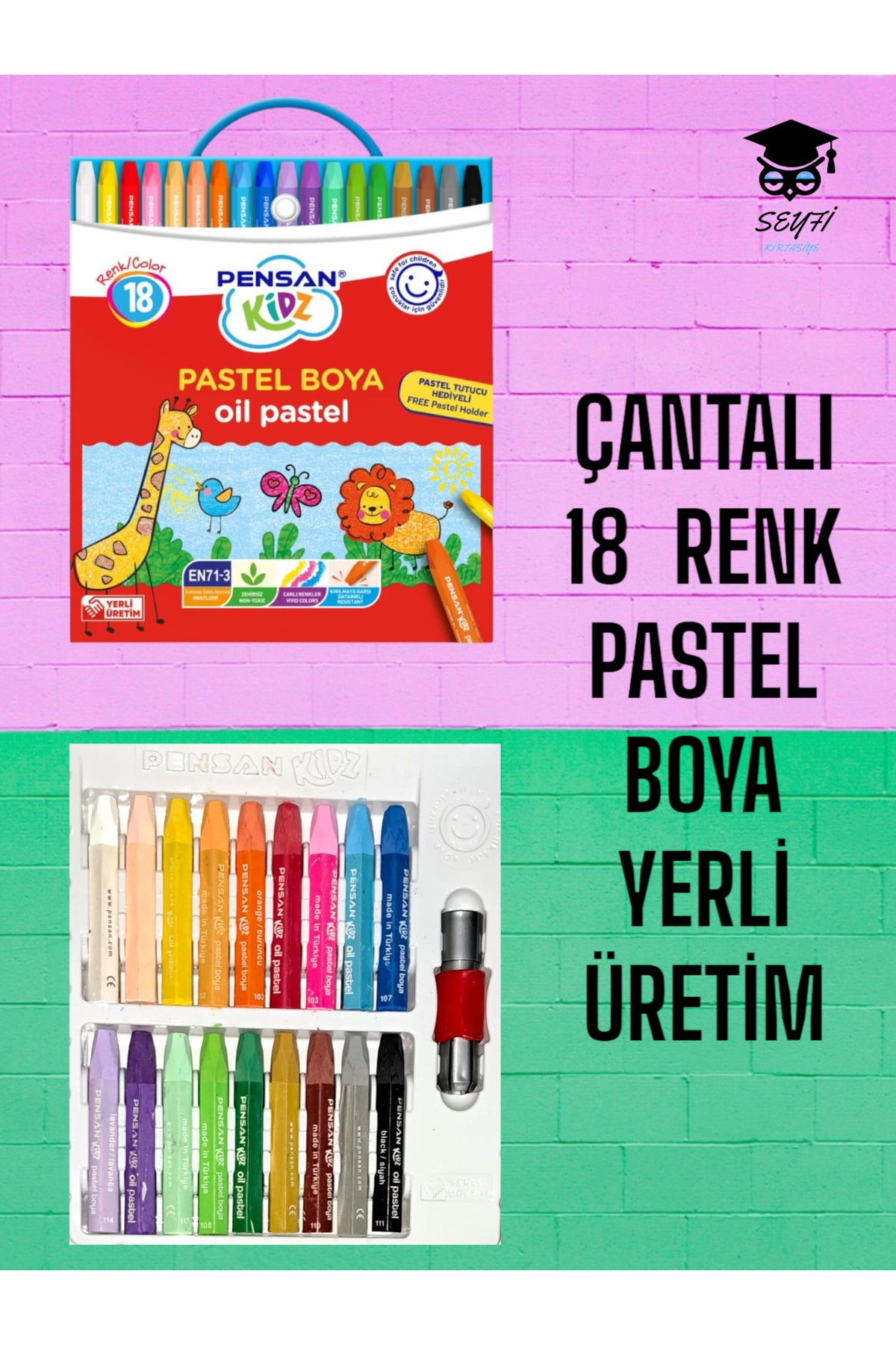 ÇANTALI 18 RENK PASTEL BOYA YERLİ ÜRETİM