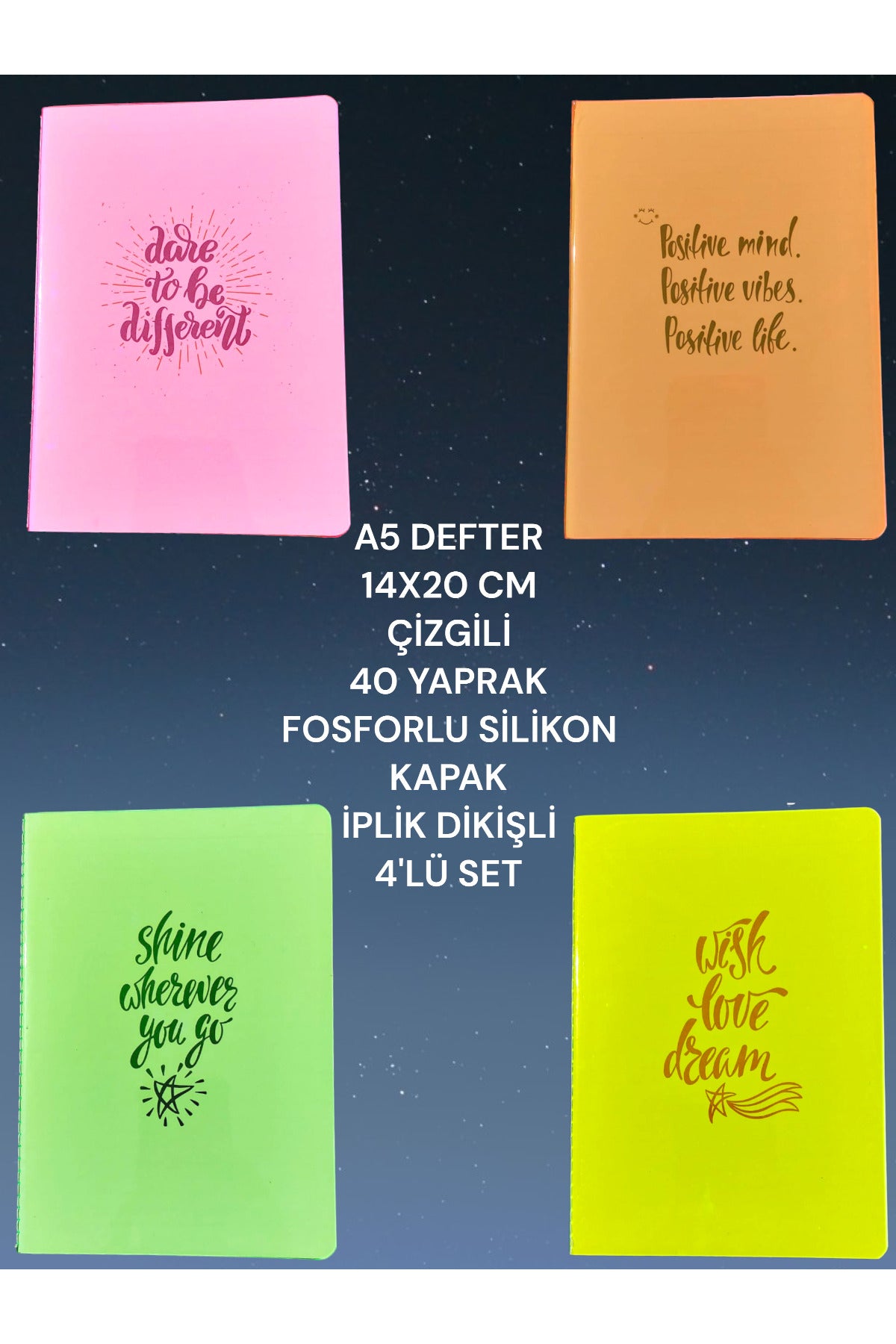 A5 (14X20 CM ) 40 YAPRAK ÇİZGİLİ ÖZEL SİLİKON KAPAK DEFTER SETİ 4 ADET
