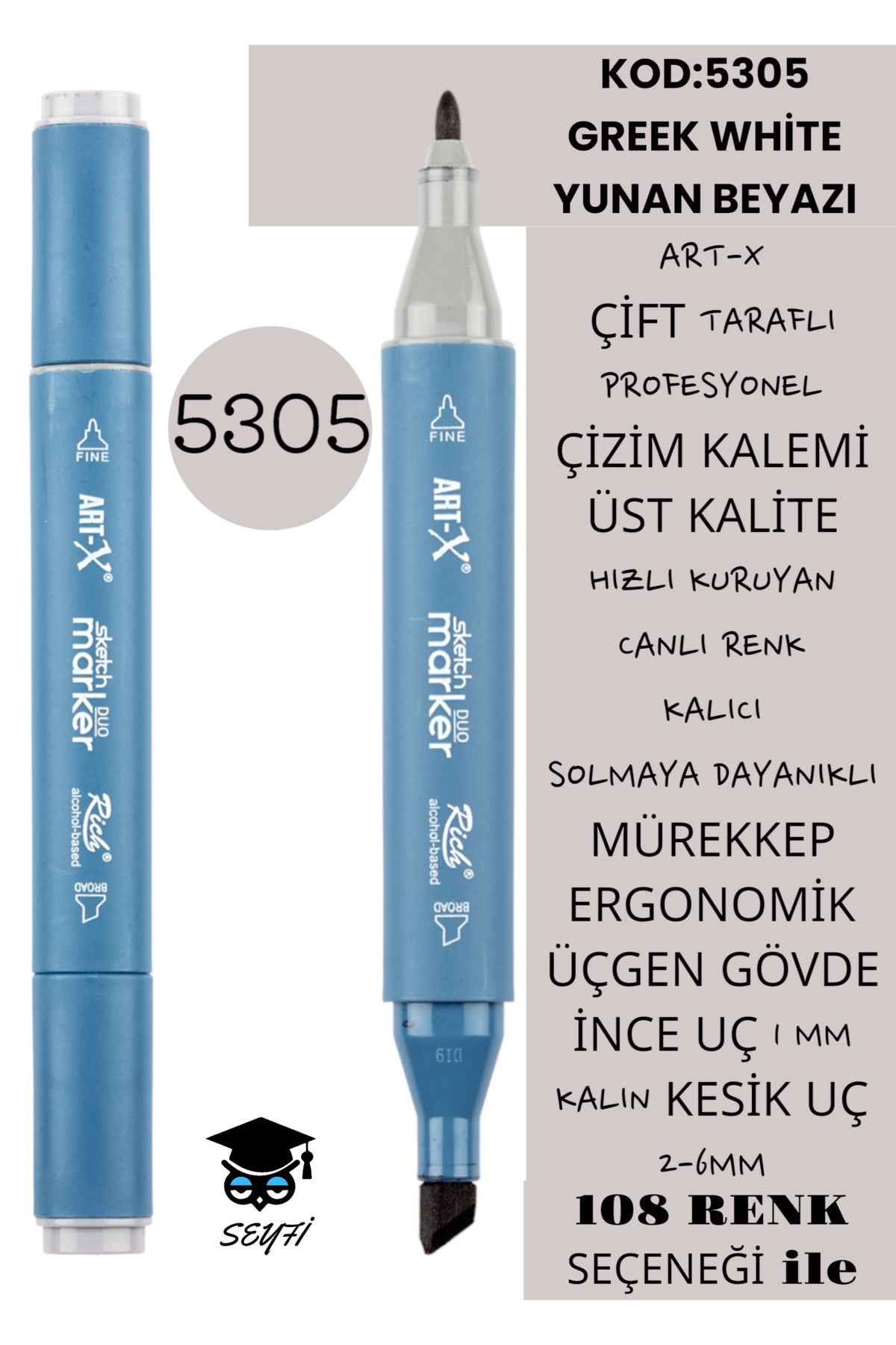 ÇİFT TARAFLI PROFESYONEL ÇİZİM KALEMİ KALICI MÜREKKEP ÜÇGEN GÖVDE İNCE UÇ 1 MM KESİK UÇ 2-6MM SKETCH
