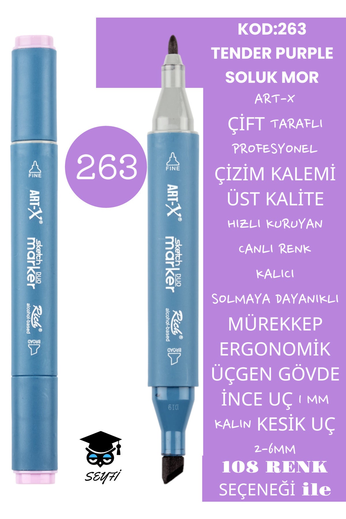 ÇİFT TARAFLI PROFESYONEL ÇİZİM KALEMİ KALICI MÜREKKEP ÜÇGEN GÖVDE İNCE UÇ 1 MM KESİK UÇ 2-6MM SKETCH