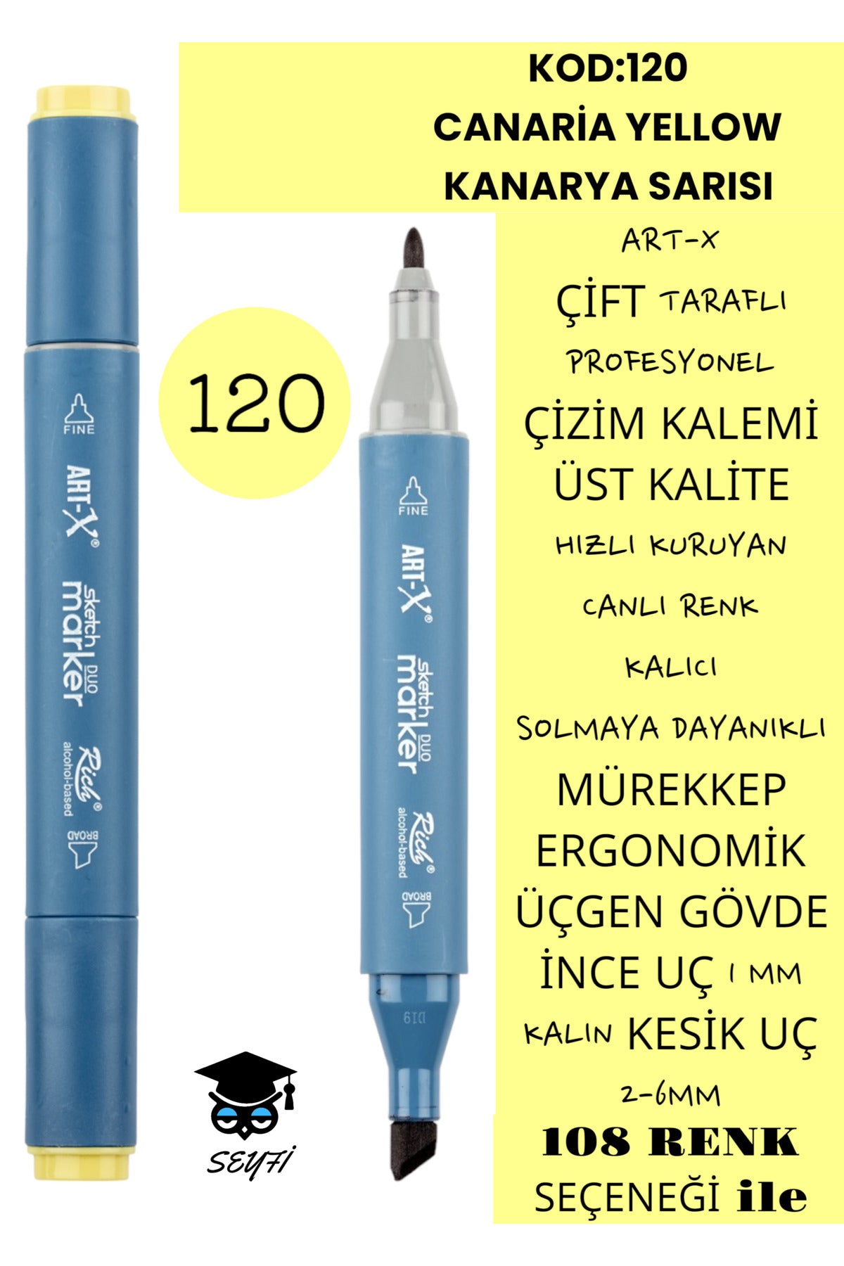 ÇİFT TARAFLI PROFESYONEL ÇİZİM KALEMİ KALICI MÜREKKEP ÜÇGEN GÖVDE İNCE UÇ 1 MM KESİK UÇ 2-6MM SKETCH