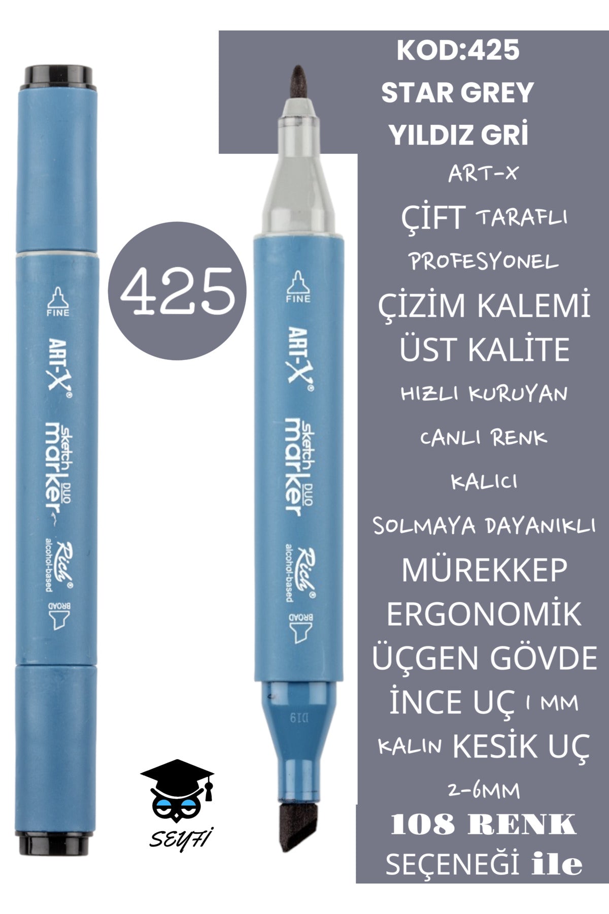 ÇİFT TARAFLI PROFESYONEL ÇİZİM KALEMİ KALICI MÜREKKEP ÜÇGEN GÖVDE İNCE UÇ 1 MM KESİK UÇ 2-6MM SKETCH