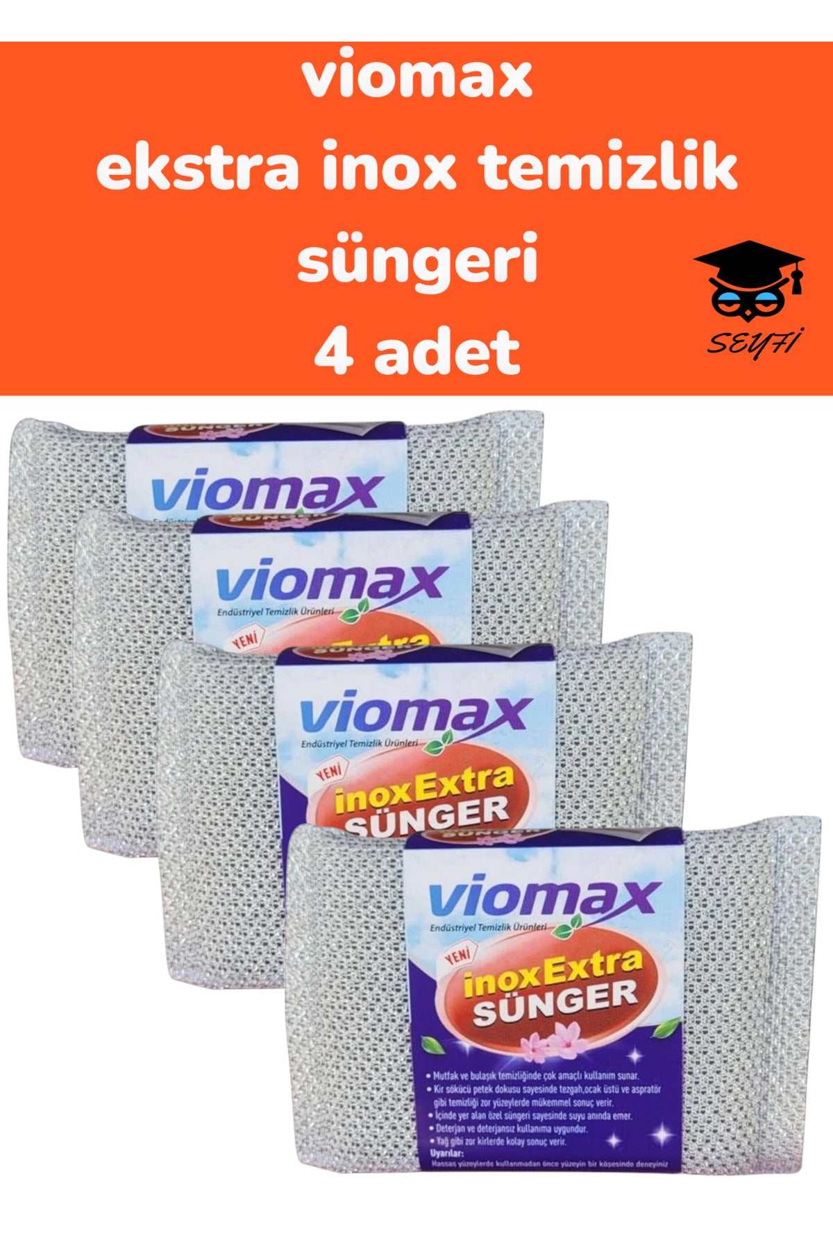 viomax ekstra inox temizlik süngeri 4 adet