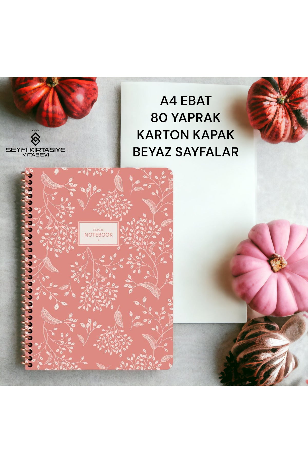ÇİZGİLİ A4 EBAT 80 YAPRAK KARTONKAPAK TELLİ DEFTER BEYAZ RENK 60 GR KAĞIT
