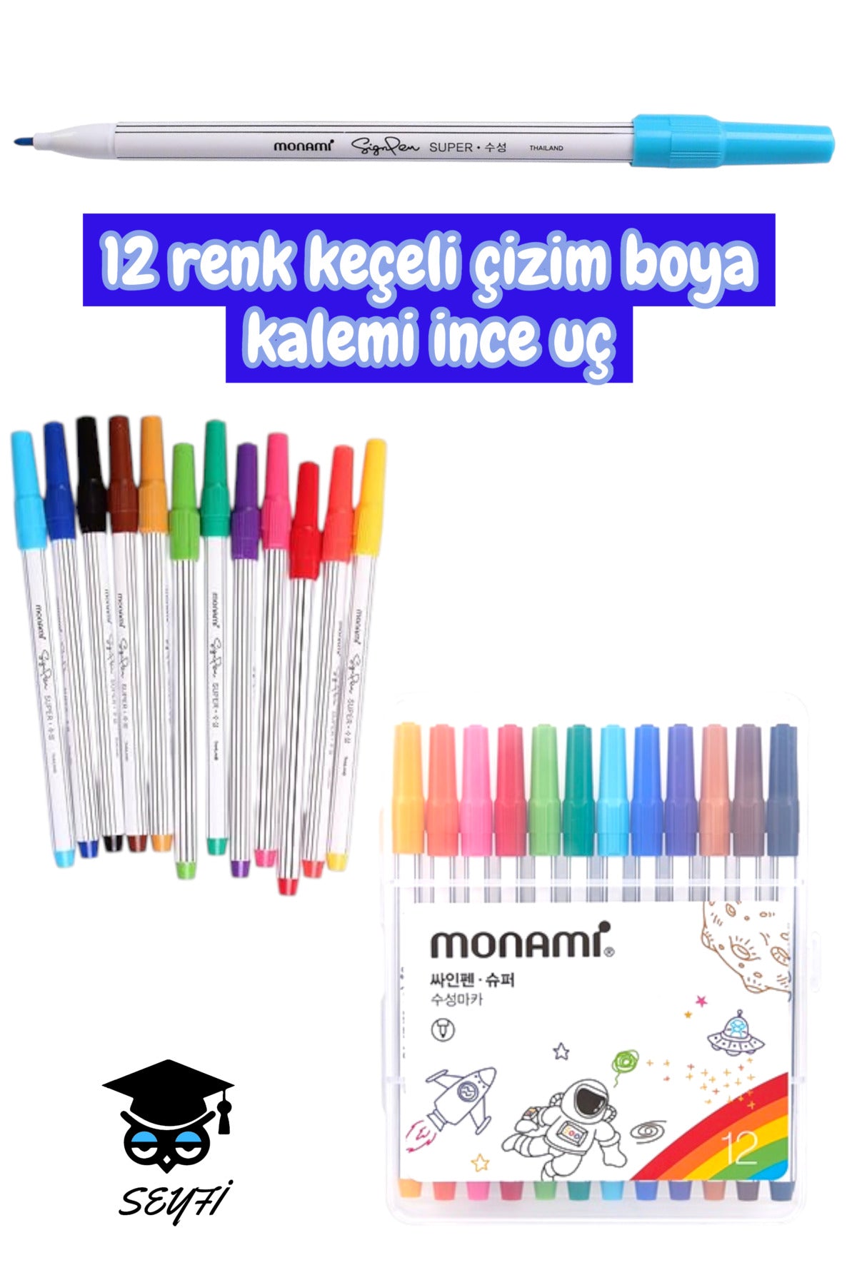 12 renk keçe uç çizim boya kalemi ince uç