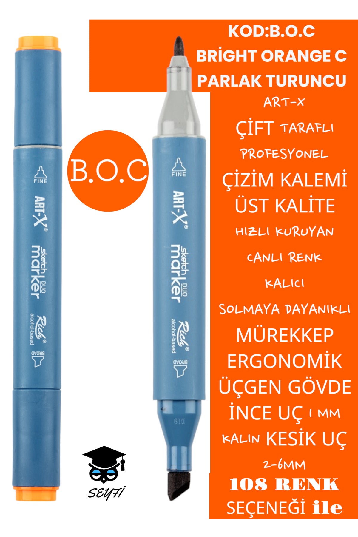 ÇİFT TARAFLI PROFESYONEL ÇİZİM KALEMİ KALICI MÜREKKEP ÜÇGEN GÖVDE İNCE UÇ 1 MM KESİK UÇ 2-6MM SKETCH