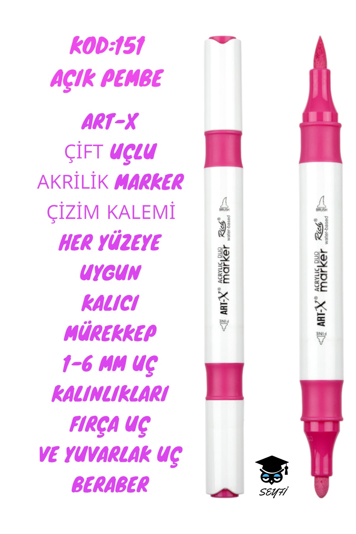 ART-X ÇİFT UÇLU AKRİLİK MARKER ÇİZİM KALEMİ HER YÜZEYE UYGUN KALICI MÜREKKEP 1-6 MM UÇ KALINLIKLARI