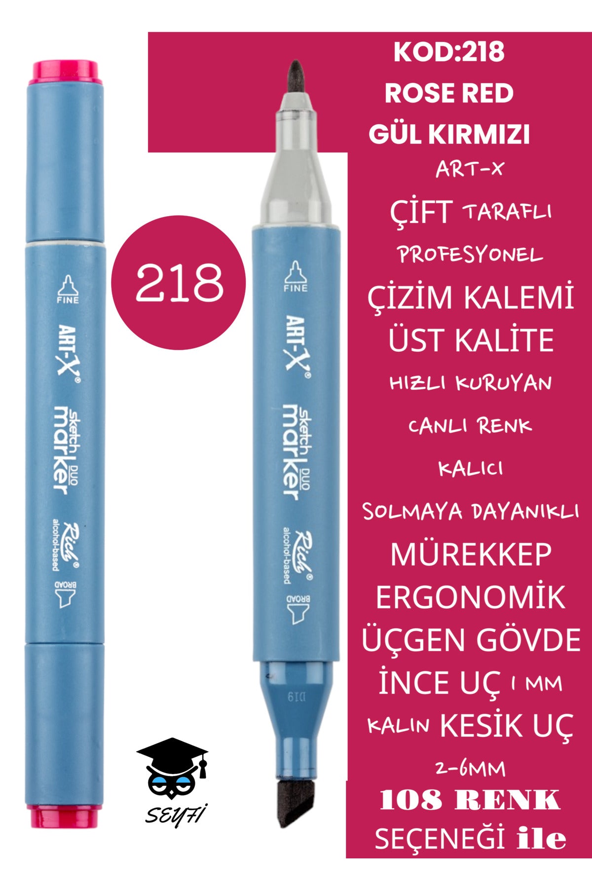 ÇİFT TARAFLI PROFESYONEL ÇİZİM KALEMİ KALICI MÜREKKEP ÜÇGEN GÖVDE İNCE UÇ 1 MM KESİK UÇ 2-6MM SKETCH
