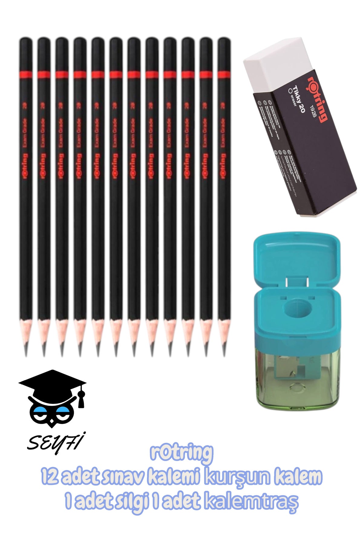 rotring 12 adet sınav kalemi kurşun kalem 1 adet silgi 1 adet kalemtraş