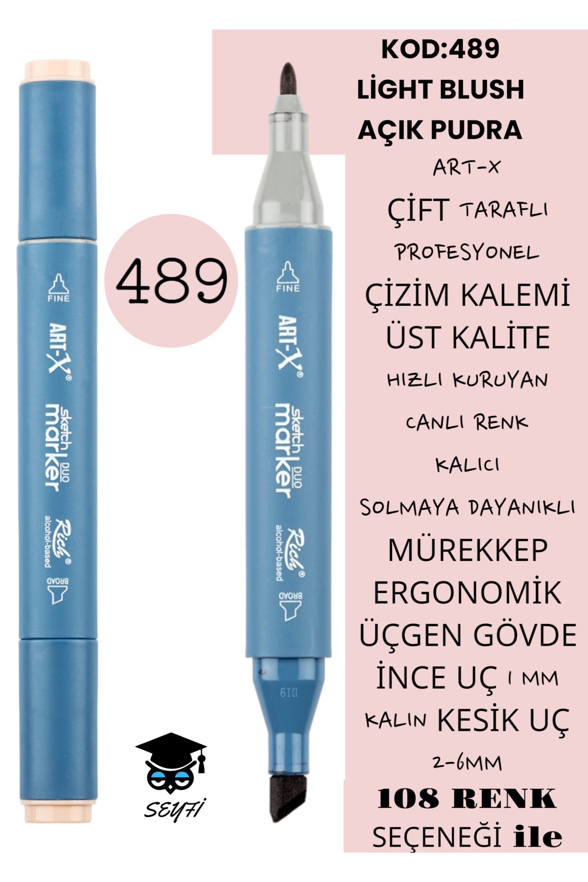 ÇİFT TARAFLI PROFESYONEL ÇİZİM KALEMİ KALICI MÜREKKEP ÜÇGEN GÖVDE İNCE UÇ 1 MM KESİK UÇ 2-6MM SKETCH