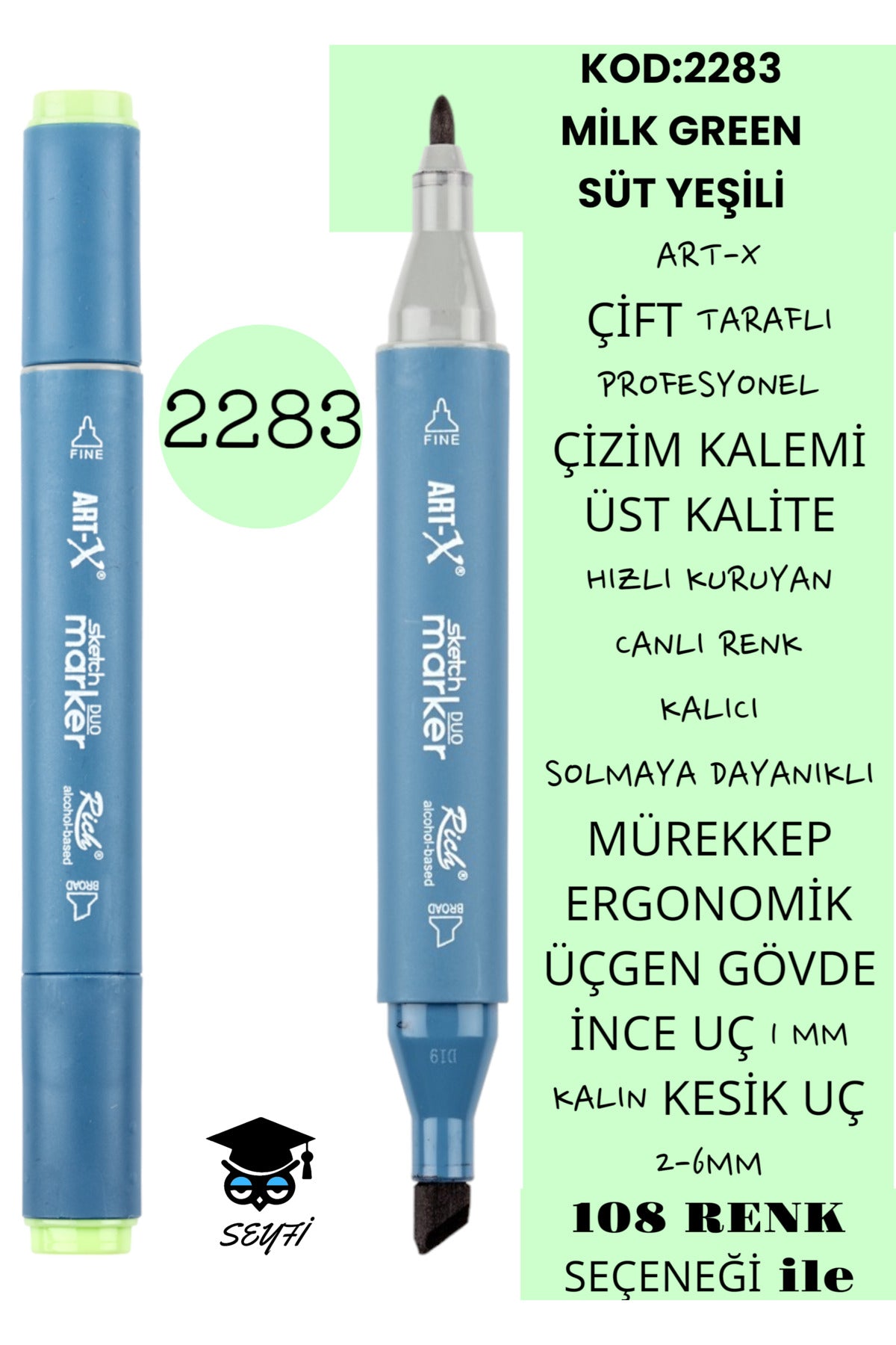 ÇİFT TARAFLI PROFESYONEL ÇİZİM KALEMİ KALICI MÜREKKEP ÜÇGEN GÖVDE İNCE UÇ 1 MM KESİK UÇ 2-6MM SKETCH