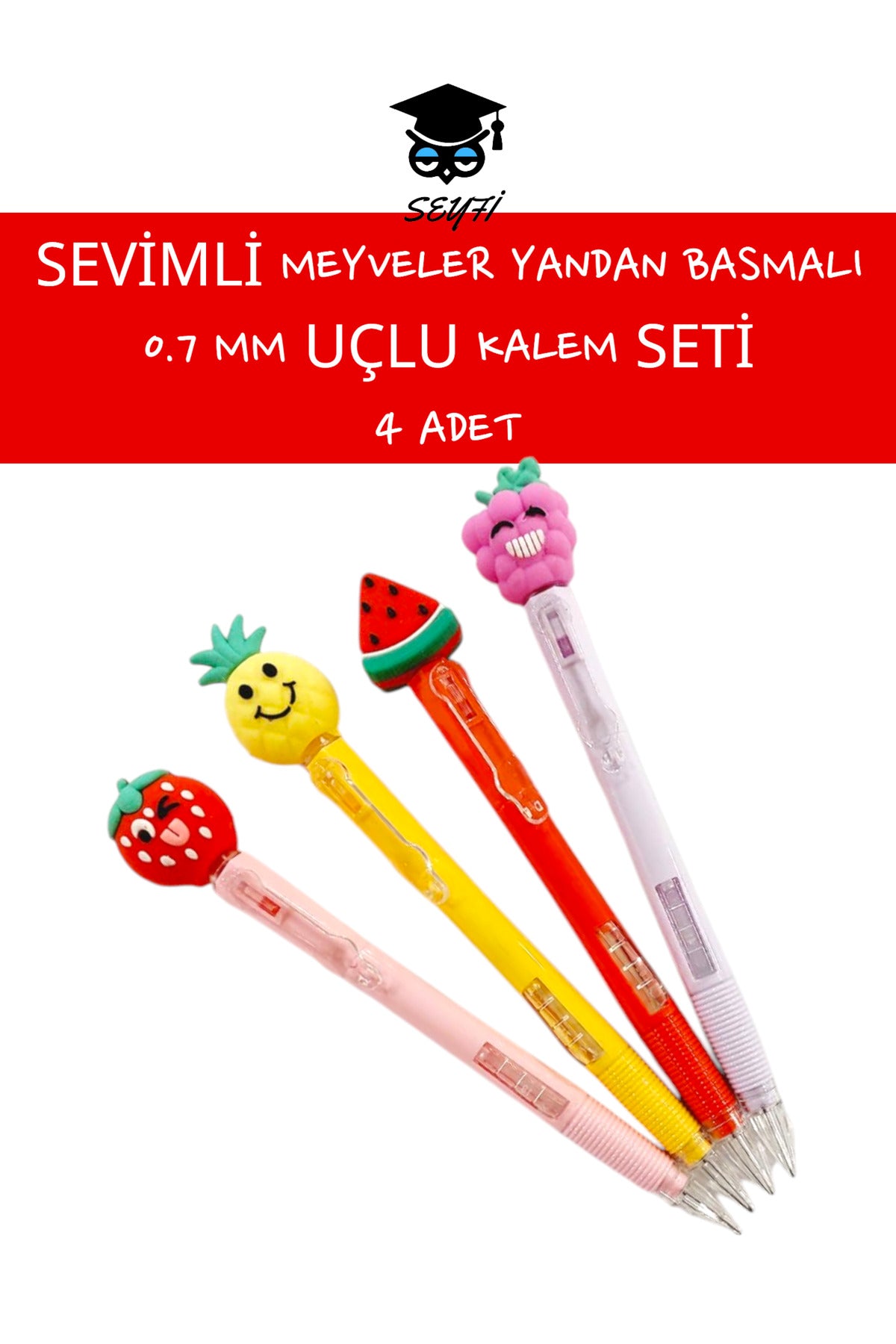 0.7 VERSATİL UÇLU KALEM SETİ SEVİMLİ MEYVELER 4 ADET