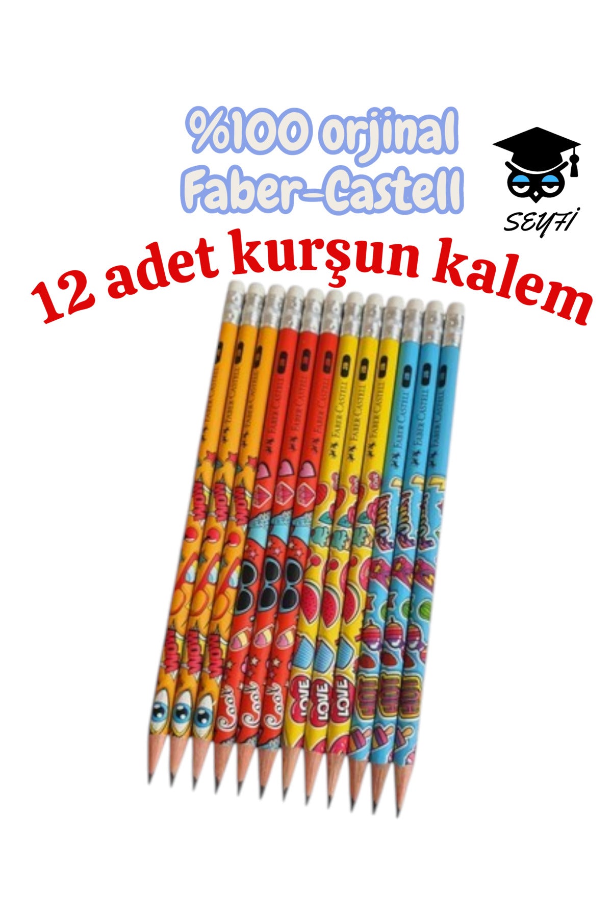 12 adet pop-art silgili kurşun kalem faber castell