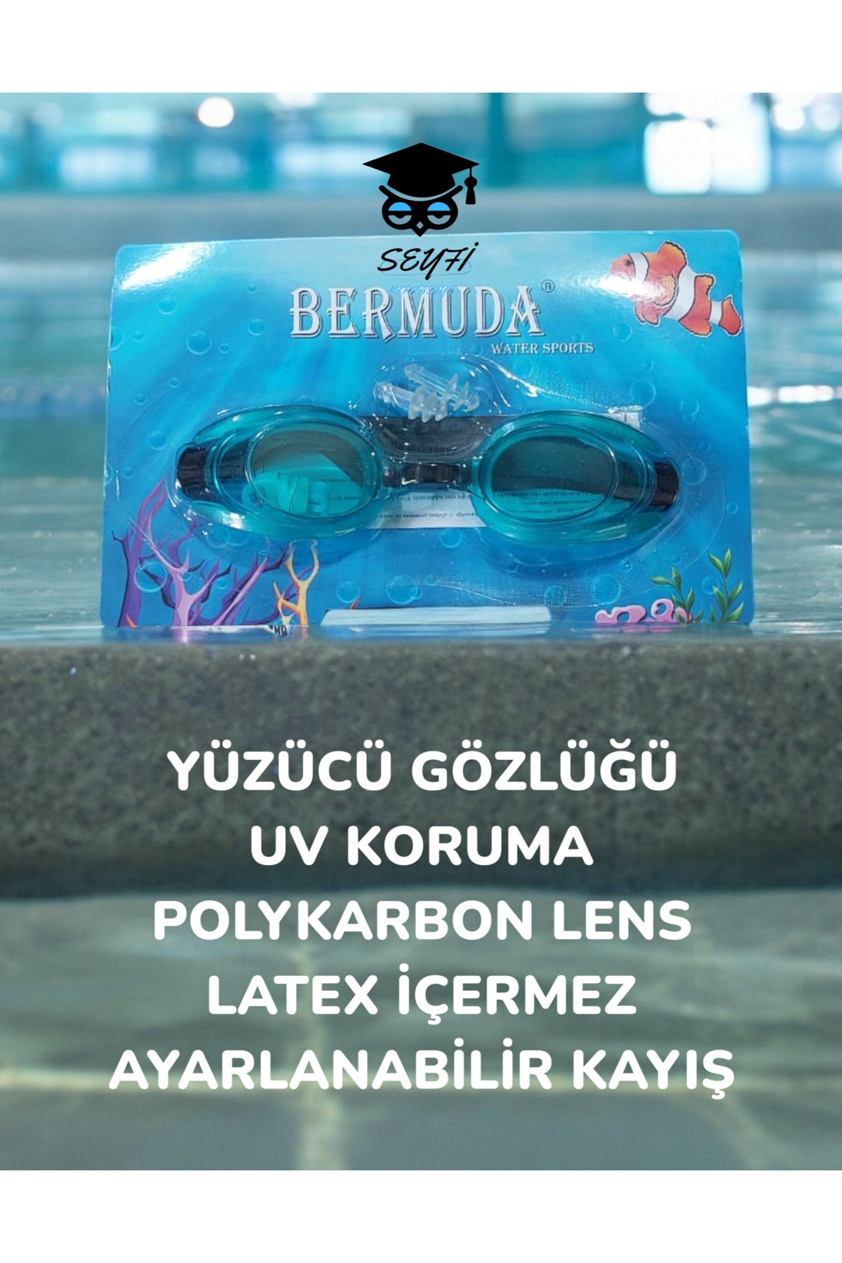 DENİZ HAVUZ YÜZÜCÜ GÖZLÜĞÜ UV KORUMA POLYKARBON LENS LATEX İÇERMEZ AYARLANABİLİR KAYIŞ