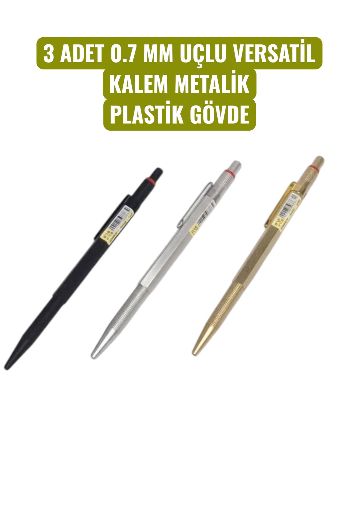 3 ADET 0.7 MM UÇLU VERSATİL KALEM METALİK PLASTİK GÖVDE