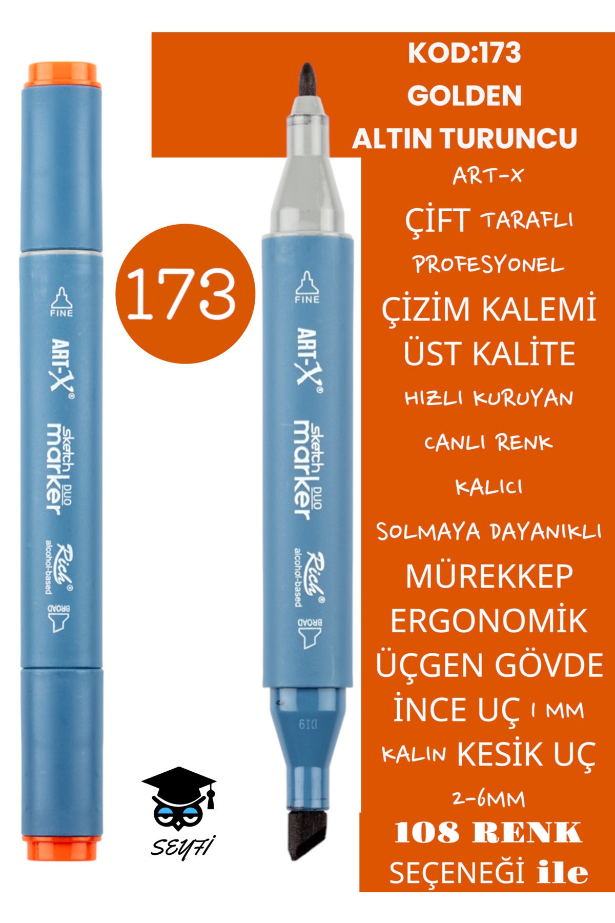 ÇİFT TARAFLI PROFESYONEL ÇİZİM KALEMİ KALICI MÜREKKEP ÜÇGEN GÖVDE İNCE UÇ 1 MM KESİK UÇ 2-6MM SKETCH