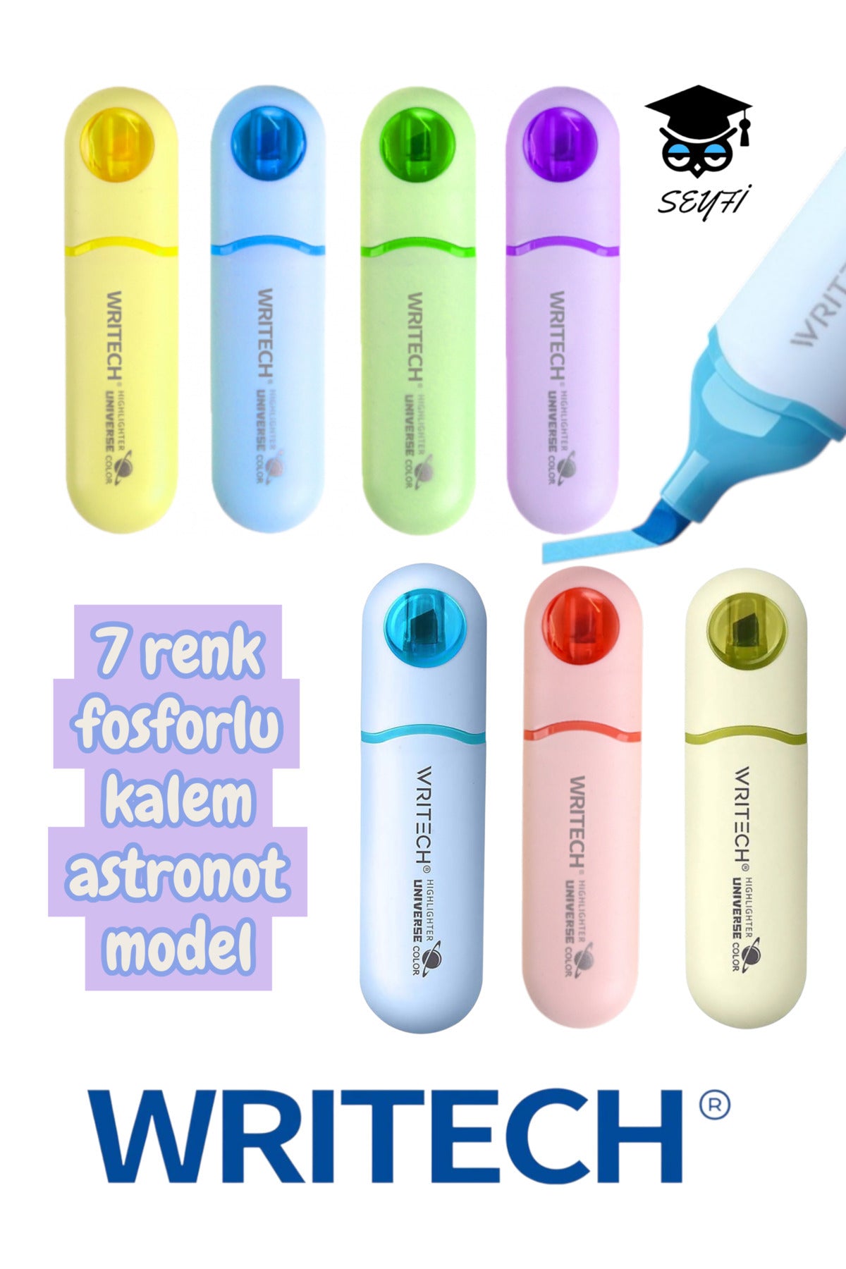 7 renk fosforlu kalem astronot model writech esnek kesik uç