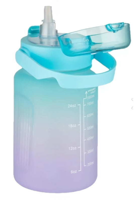1000 Ml Pipetli/pipetsiz Kullanım Çift Renk Softtouch Motivasyon Matarası Sticker Hediyeli