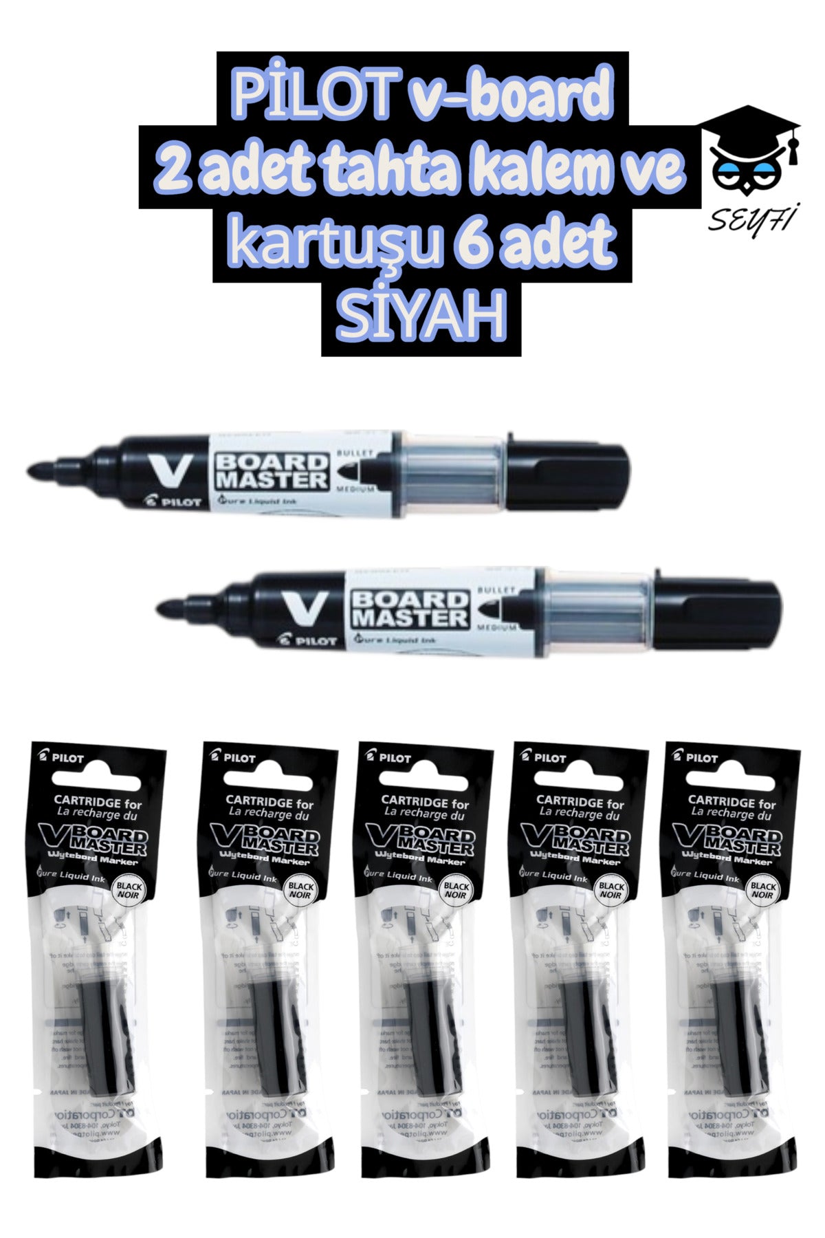 PİLOT v-board 2 adet tahta kalem ve kartuşu 6 adet