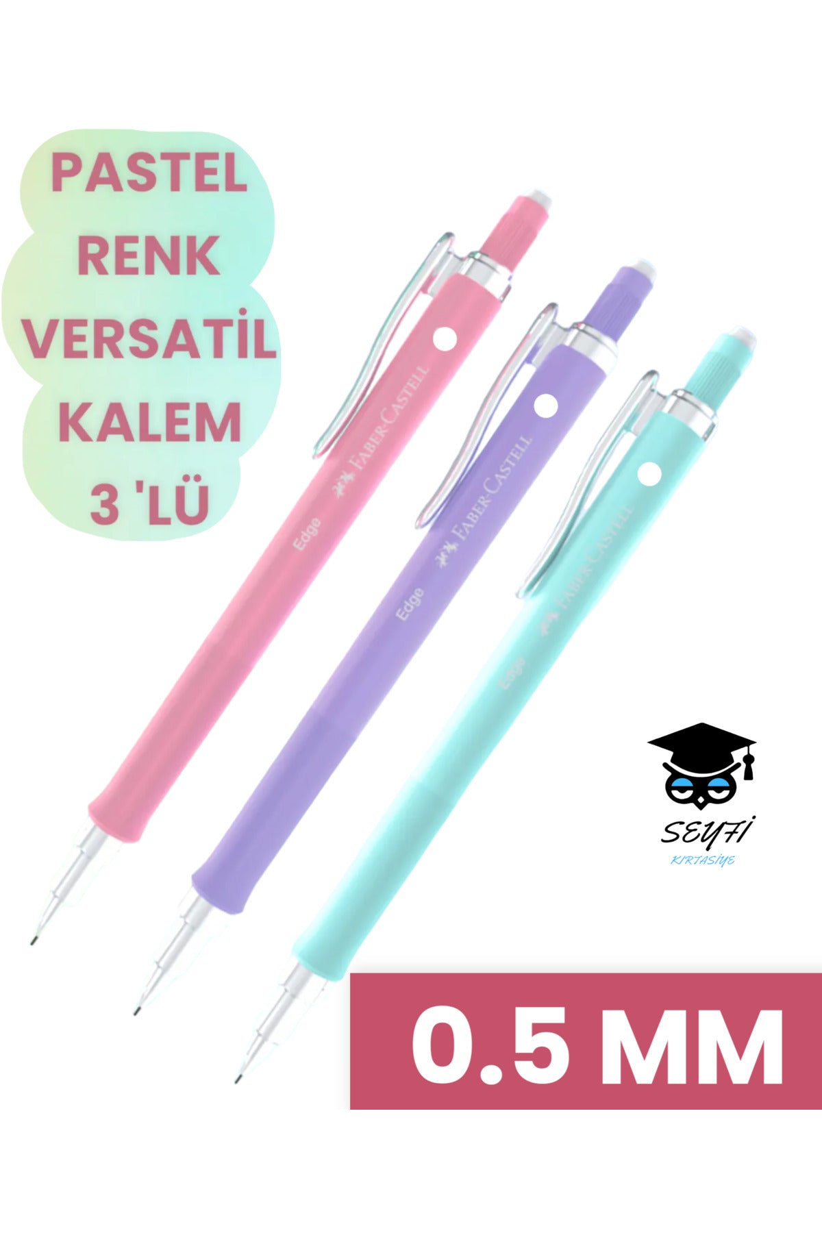 0.5 MM PASTEL RENK VERSATİL KALEM 3 'LÜ FABER CASTELL EDGE