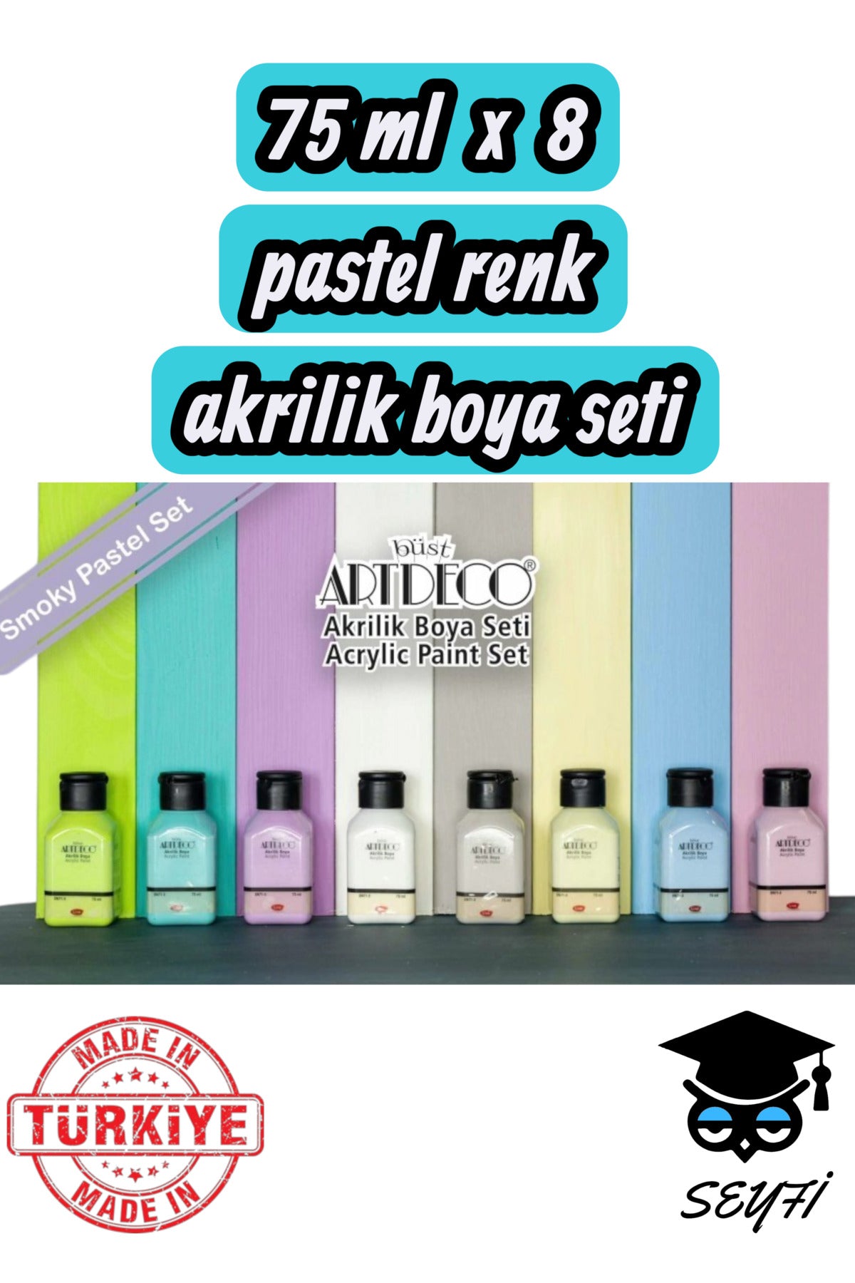 Akrilik Boya 8x75ml Pastel Smoky Renkler Set