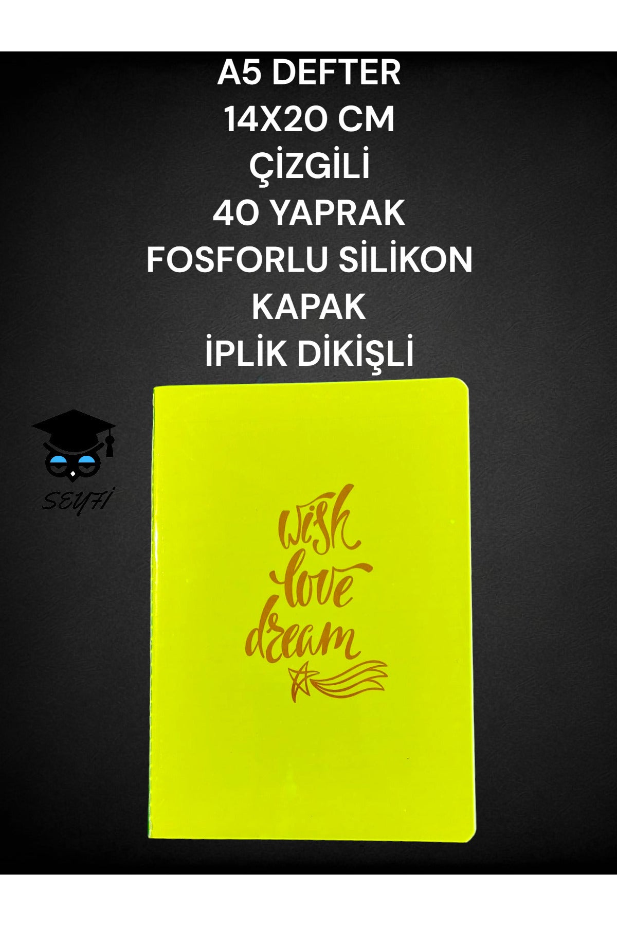 A5 DEFTER 14X20 CM ÇİZGİLİ 40 YAPRAK FOSFORLU SİLİKON KAPAK İPLİK DİKİŞLİ