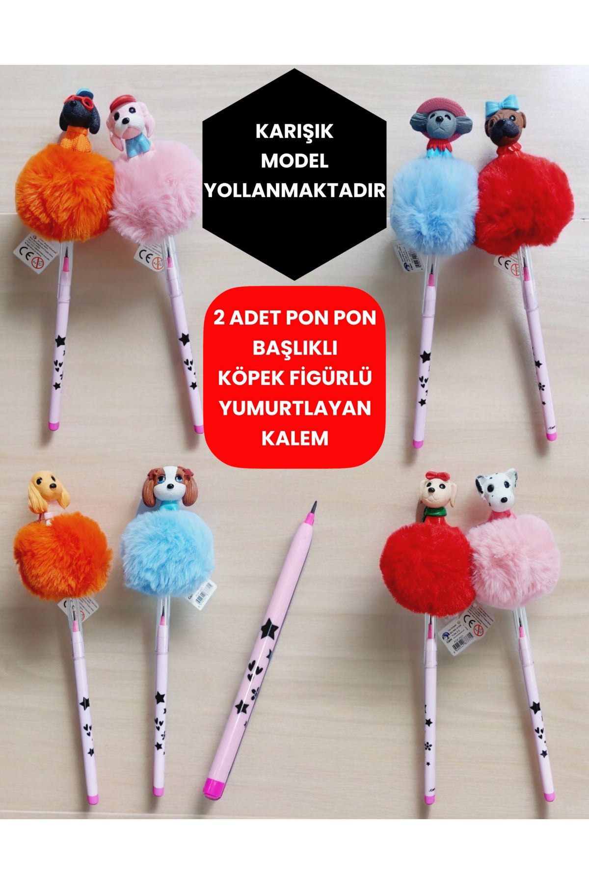 2 ADET PON PON BAŞLIKLI VE KÖPEK FİGÜRLÜ YUMURTLAYAN KALEM KARMA MODEL YOLLANMAKTADIR