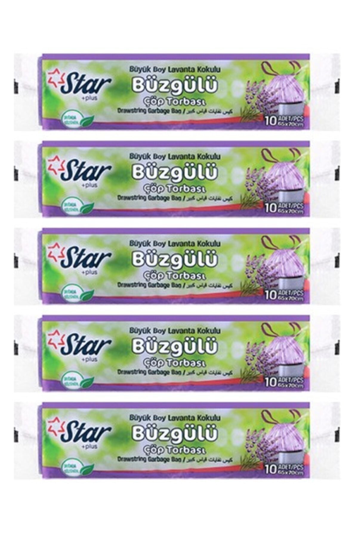 Büzgülü Büyük Boy Çöp Torbası 5 Paket Lavanta Kokulu 65x70 cm