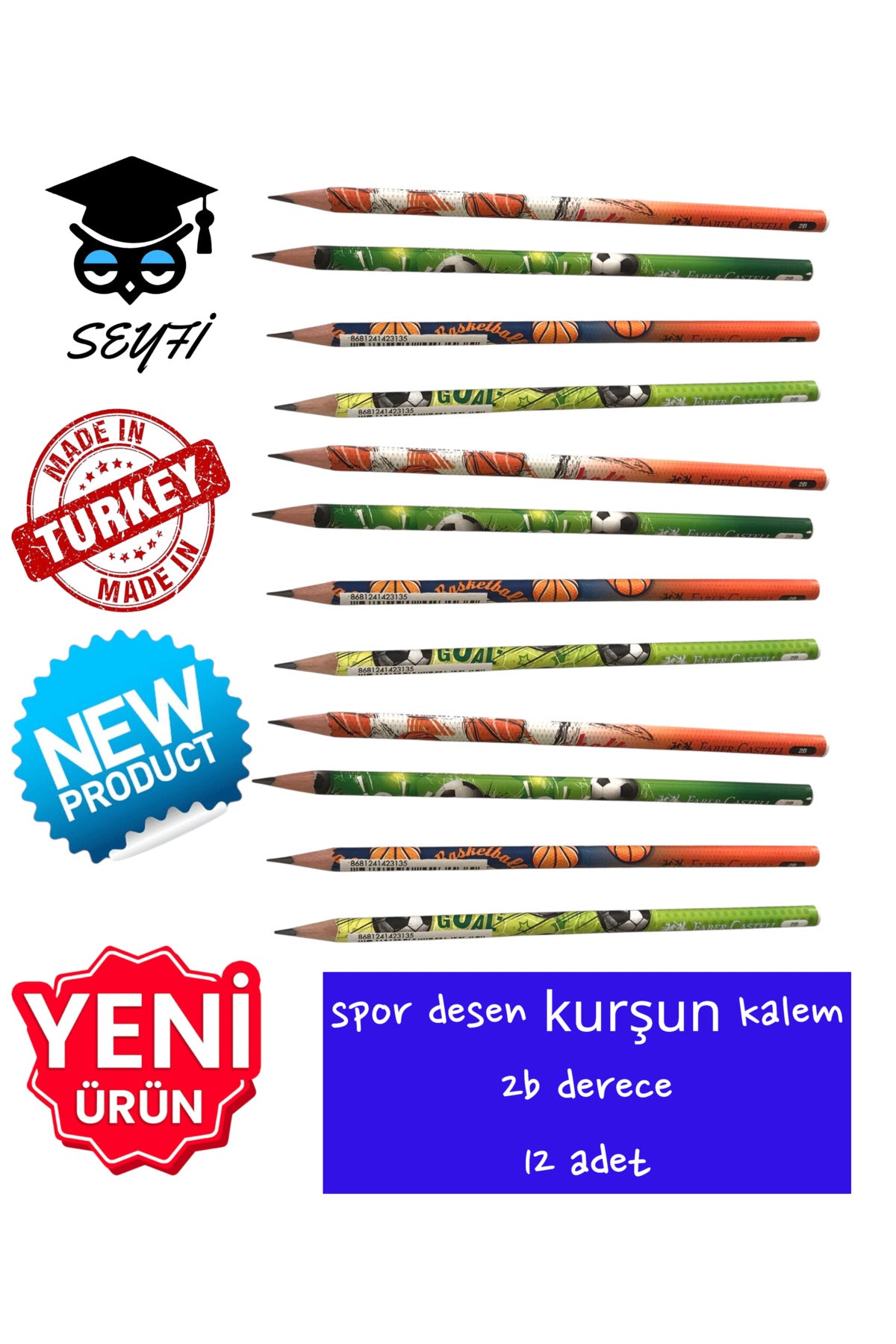 spor desen kurşun kalem 2b derece 12 adet