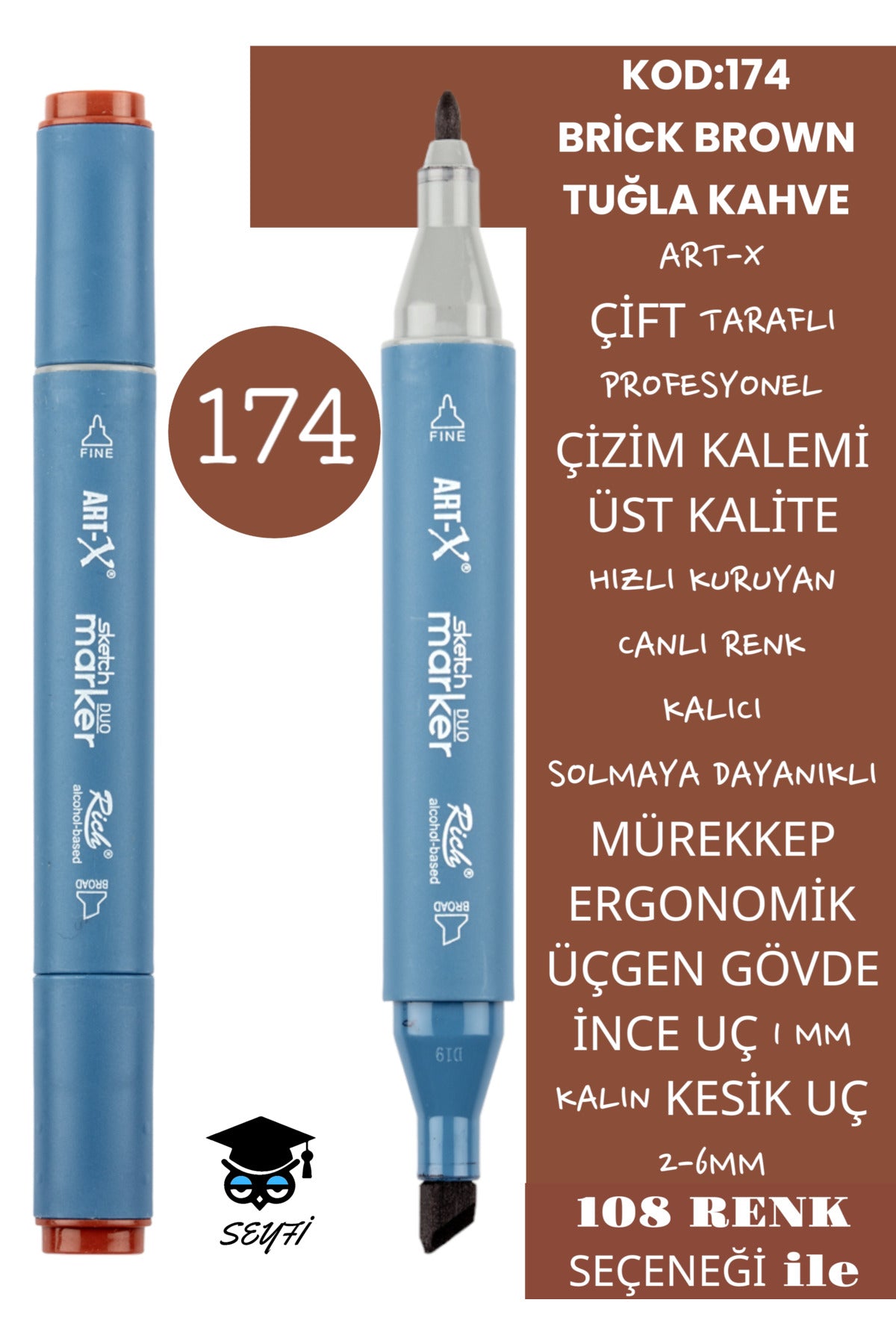 ÇİFT TARAFLI PROFESYONEL ÇİZİM KALEMİ KALICI MÜREKKEP ÜÇGEN GÖVDE İNCE UÇ 1 MM KESİK UÇ 2-6MM SKETCH