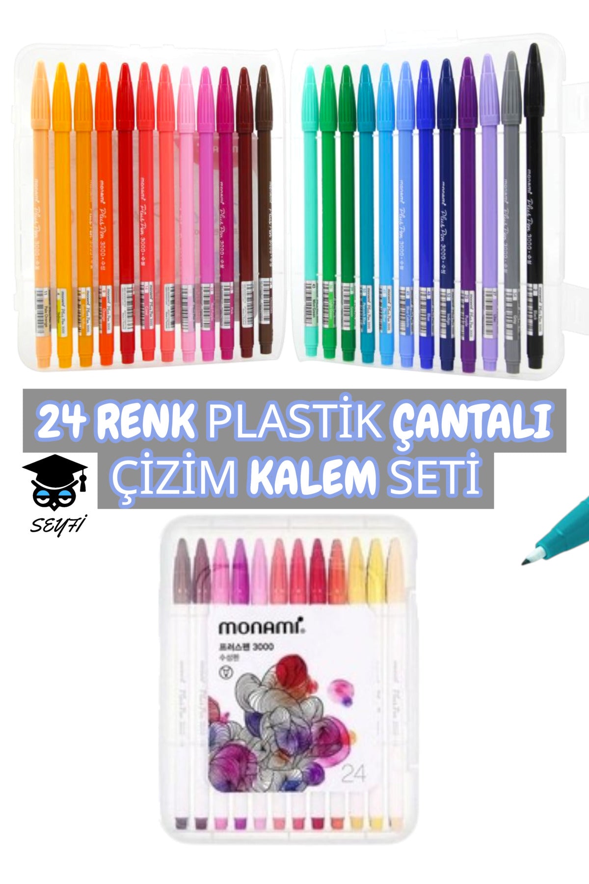 24 RENK PLASTİK ÇANTALI ÇİZİM KALEM SETİ 0.4 MM