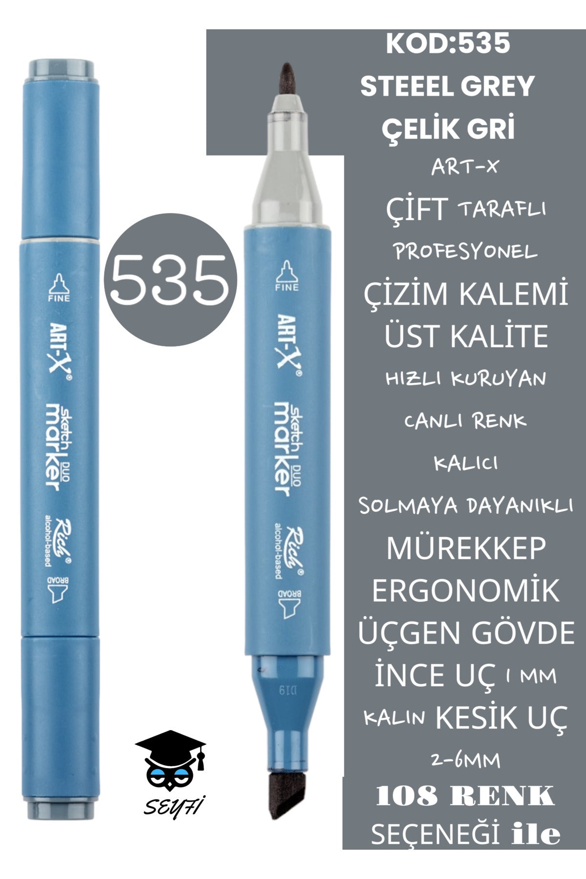 ÇİFT TARAFLI PROFESYONEL ÇİZİM KALEMİ KALICI MÜREKKEP ÜÇGEN GÖVDE İNCE UÇ 1 MM KESİK UÇ 2-6MM SKETCH
