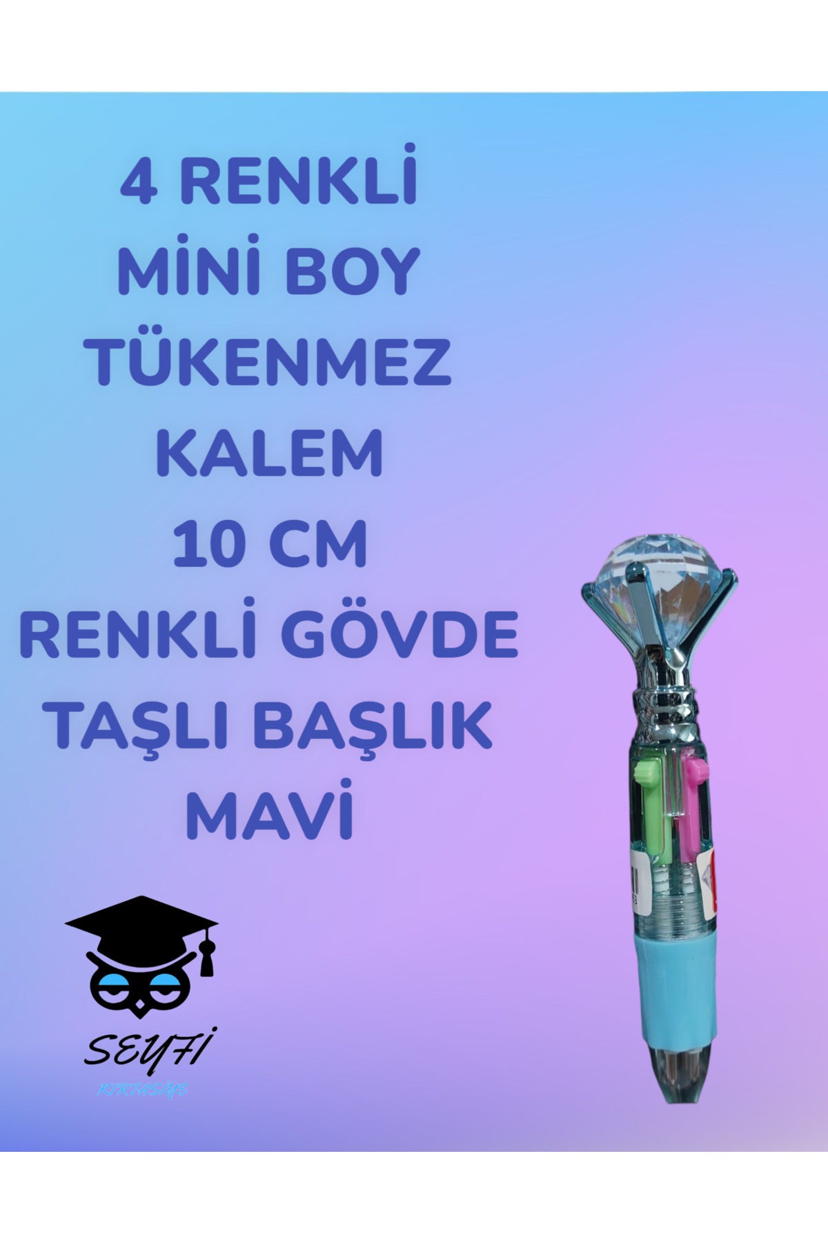 4 RENKLİ MİNİ BOY TÜKENMEZ KALEM 10 CM RENKLİ GÖVDE TAŞLI BAŞLIK ÇOK RENKLİ TÜKENMEZ KALEM