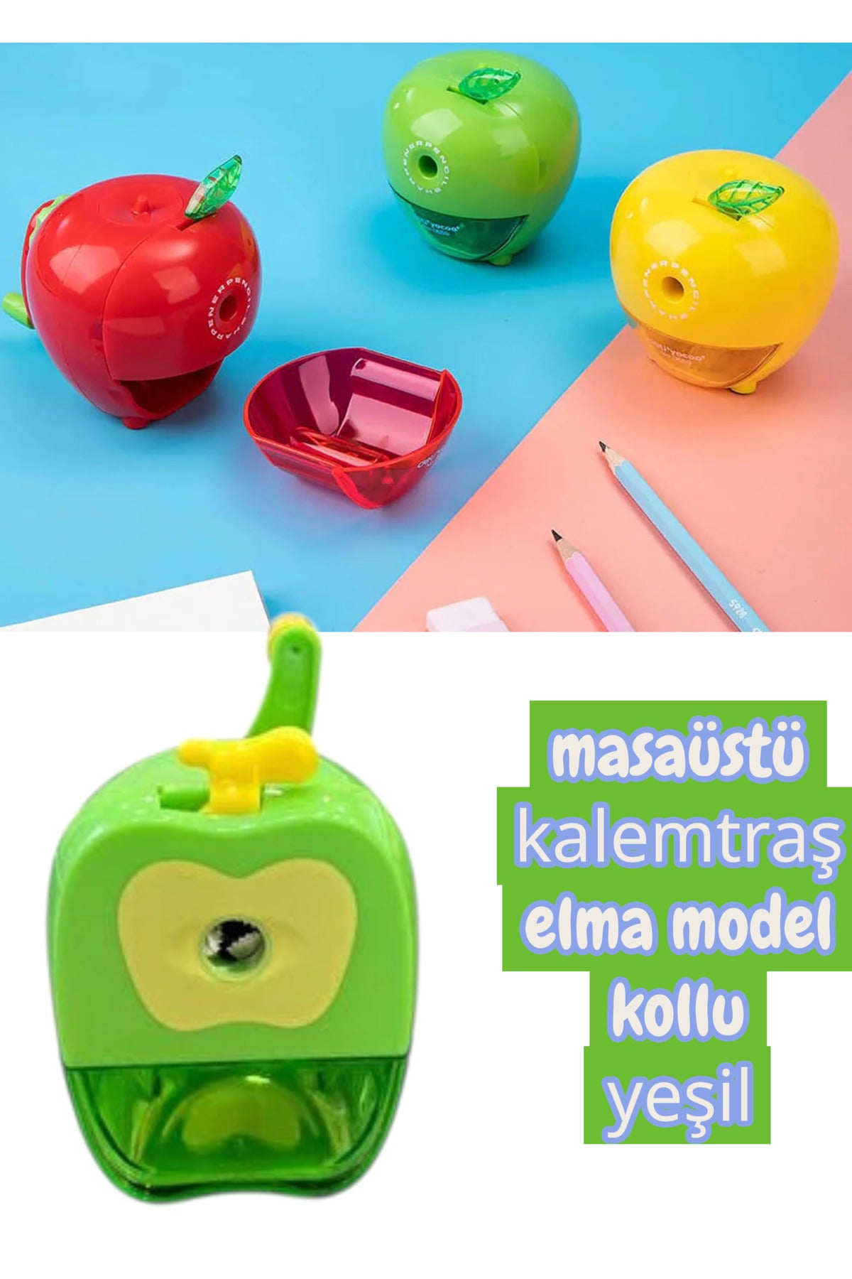 masaüstü kollu kalemtraş elma model kırmızı