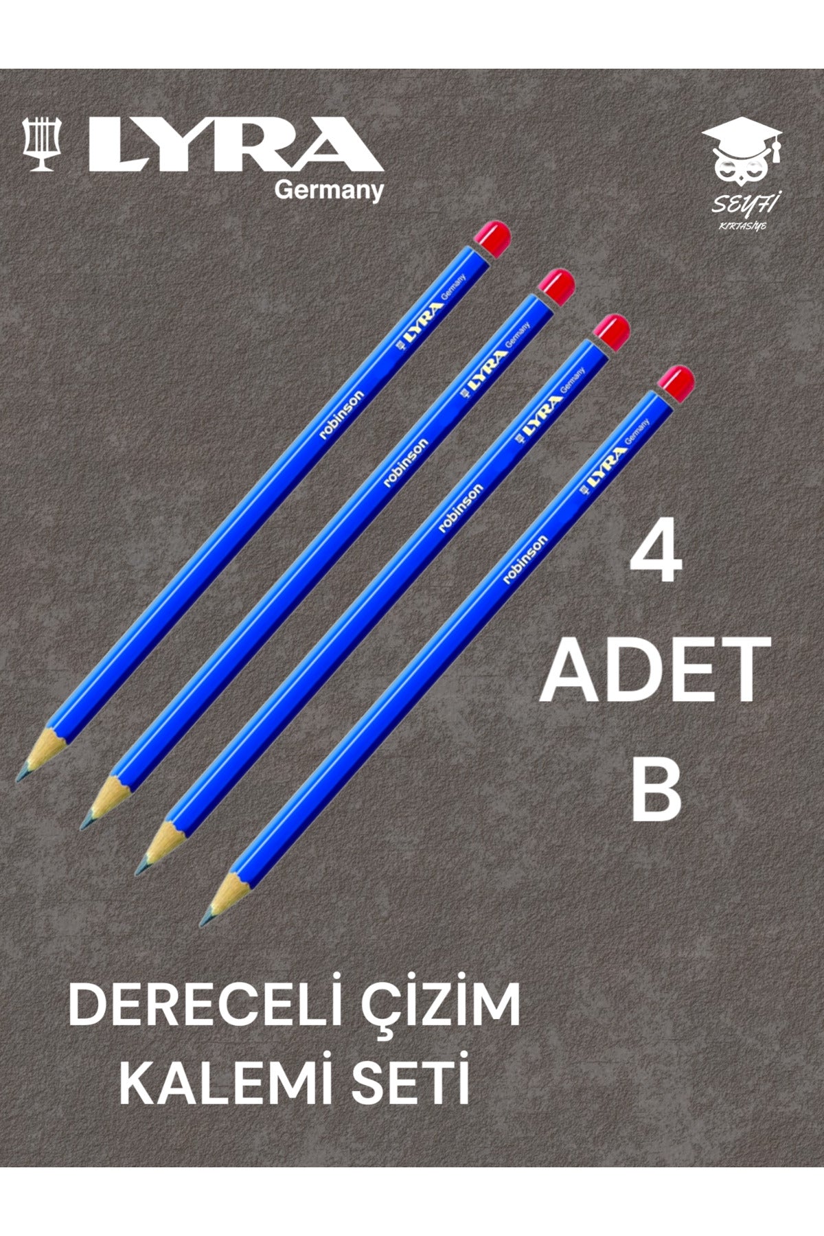 DERECELİ ÇİZİM KALEMİ SETİ 4 ADET KURŞUN ÇİZİM KALEMİ LYRA ROBİNSON ALMANYA ÜRETİM