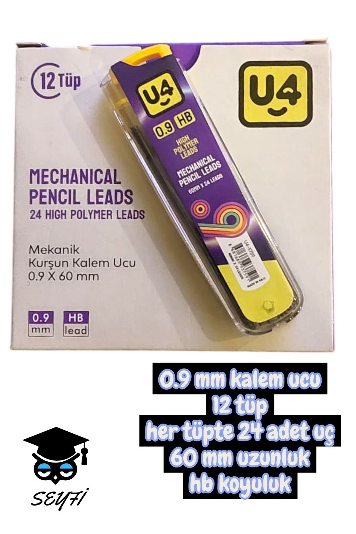 0.9 mm kalem ucu 12 tüp her tüpte 24 adet uç 60 mm uzunluk hb koyuluk