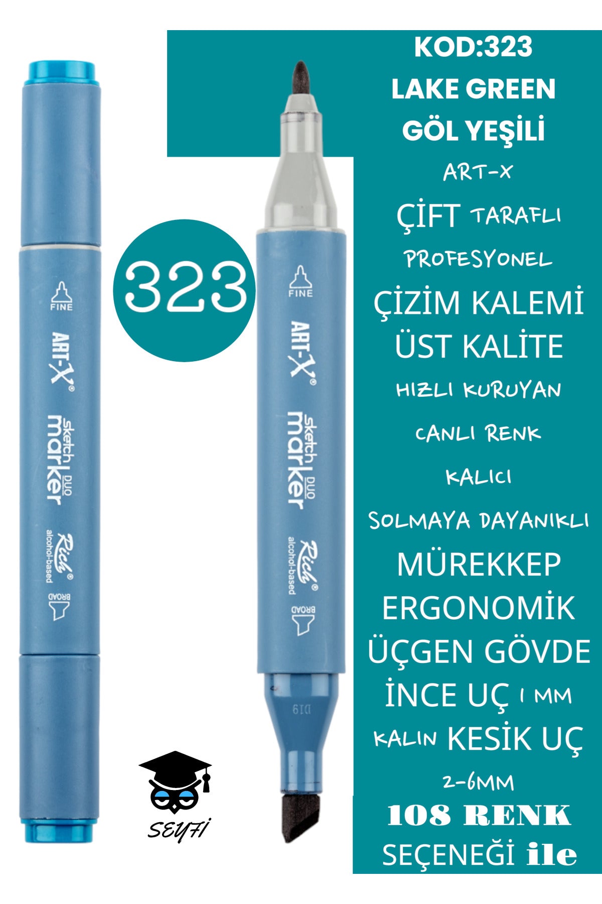 ÇİFT TARAFLI PROFESYONEL ÇİZİM KALEMİ KALICI MÜREKKEP ÜÇGEN GÖVDE İNCE UÇ 1 MM KESİK UÇ 2-6MM SKETCH